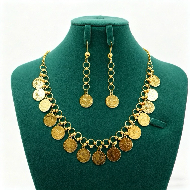 2-piece Set: 24k Color Alloy Gold-plated Necklace & Earrings -01