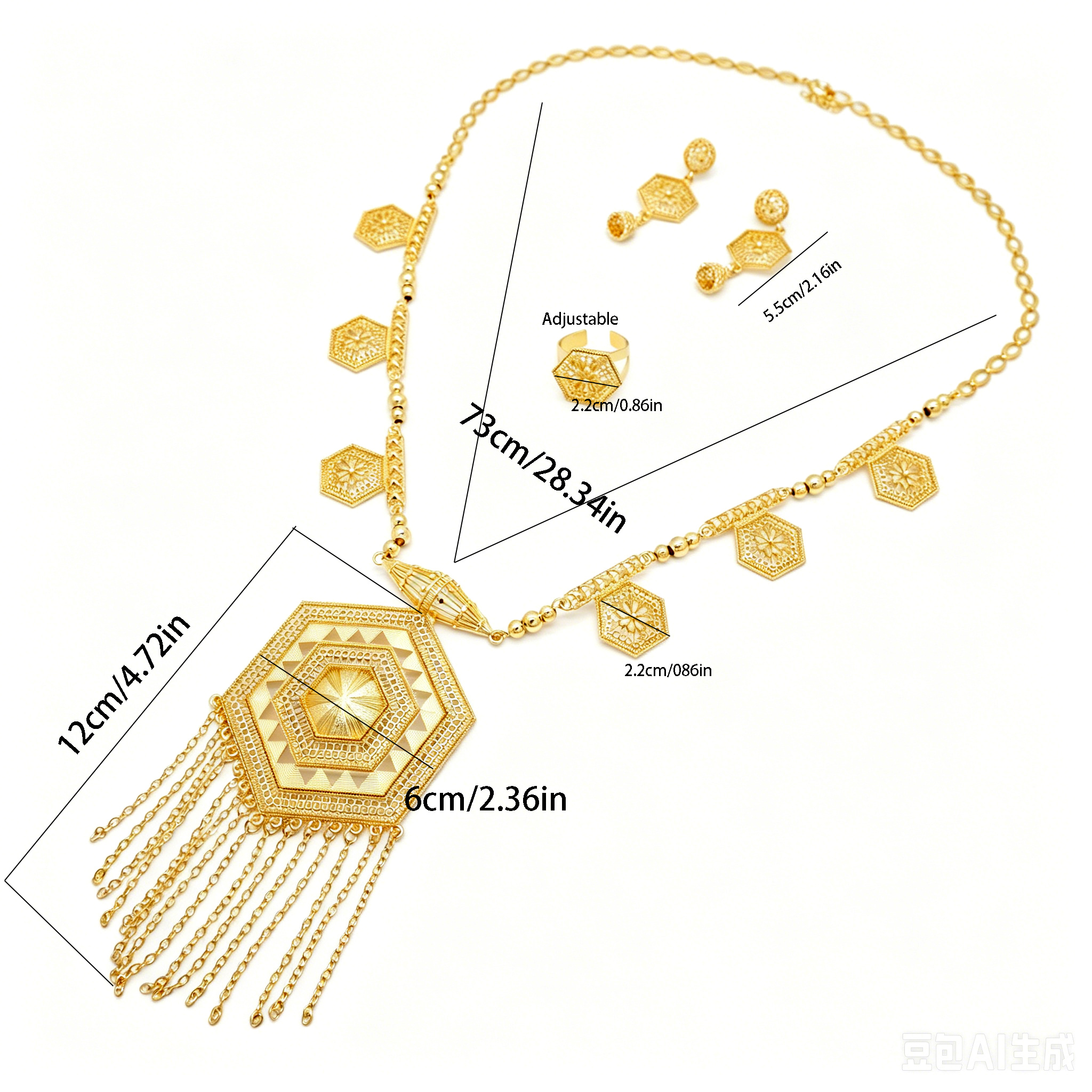 3-Piece Set: Earring  & Necklace & Ring, Alloy with 24K Gold Plating for Women