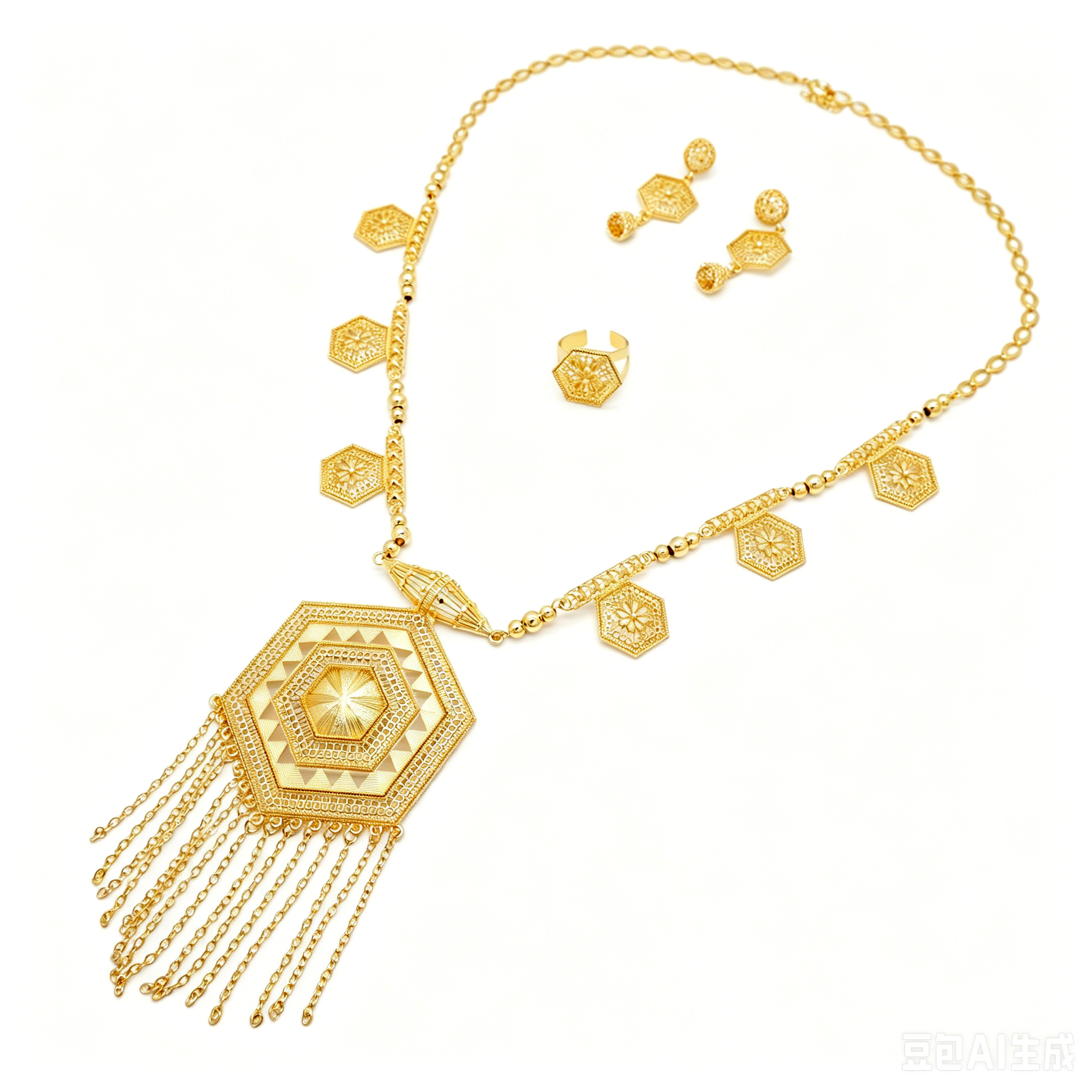 3-Piece Set: Earring  & Necklace & Ring, Alloy with 24K Gold Plating for Women