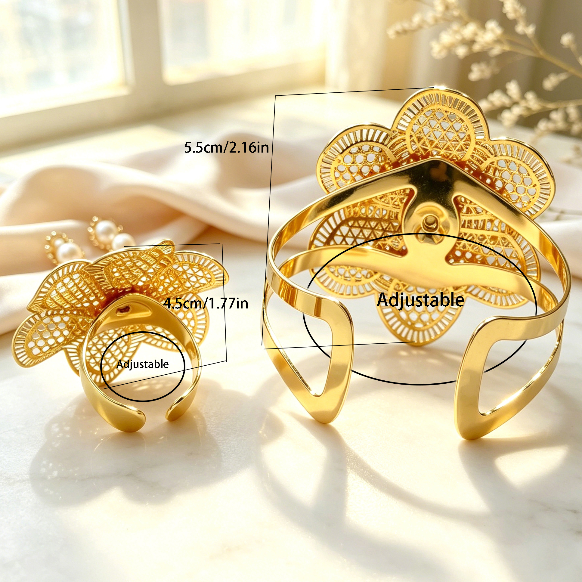 2-Piece Set: 24k Color Iron Gold-plated Bangle & Ring 