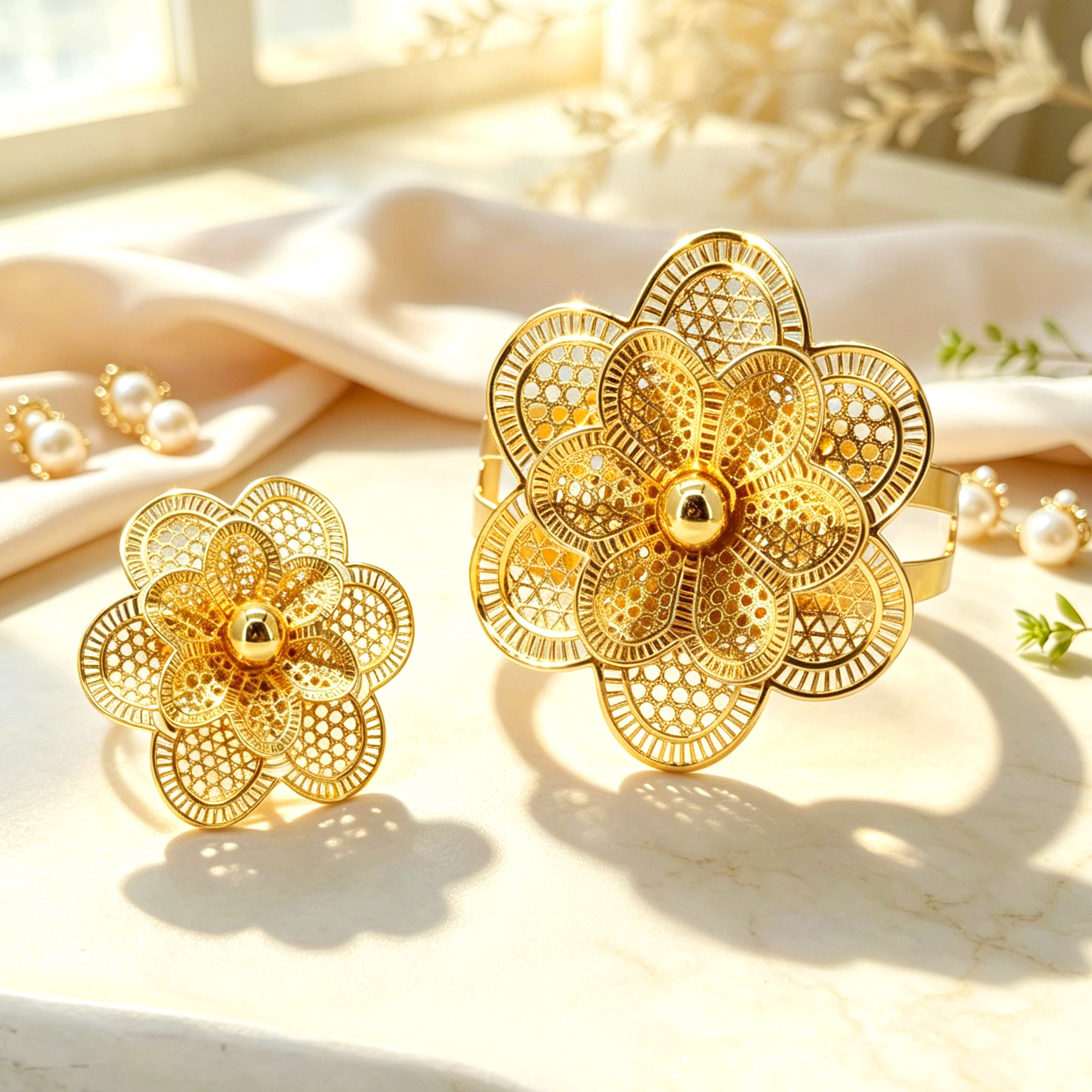 2-Piece Set: 24k Color Iron Gold-plated Bangle & Ring 
