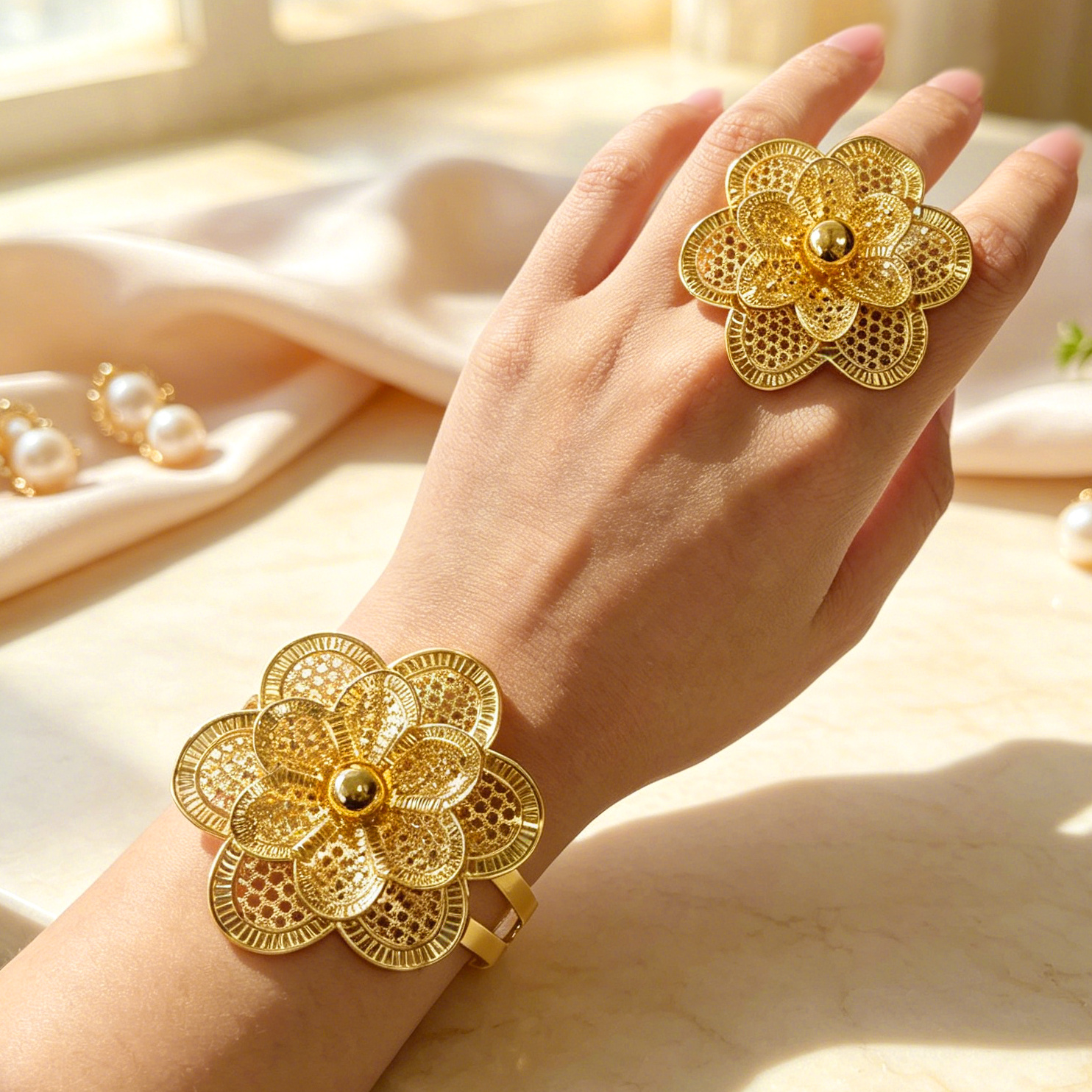 2-Piece Set: 24k Color Iron Gold-plated Bangle & Ring 