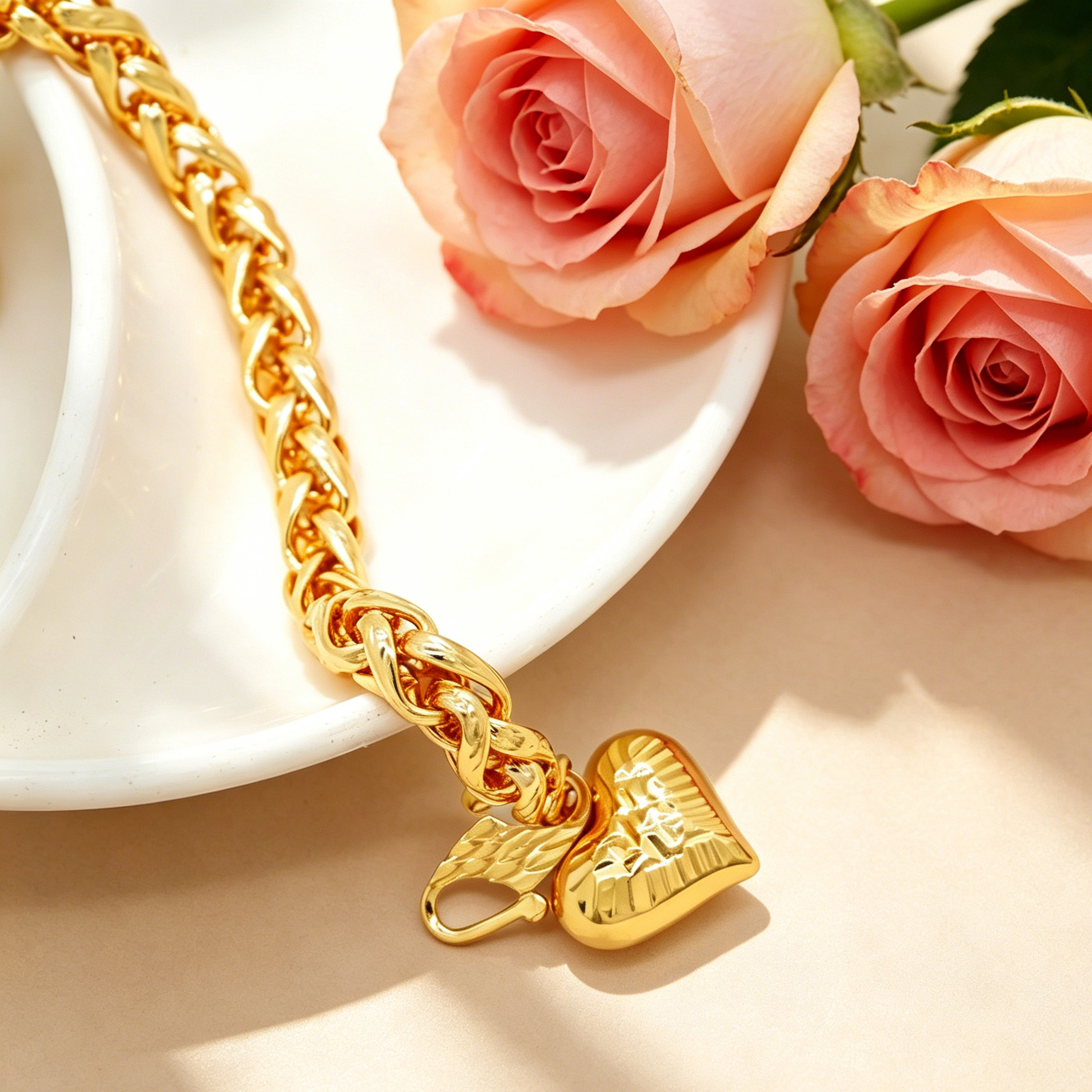 24k Gold-plated Copper Heart-Shaped Bracelet