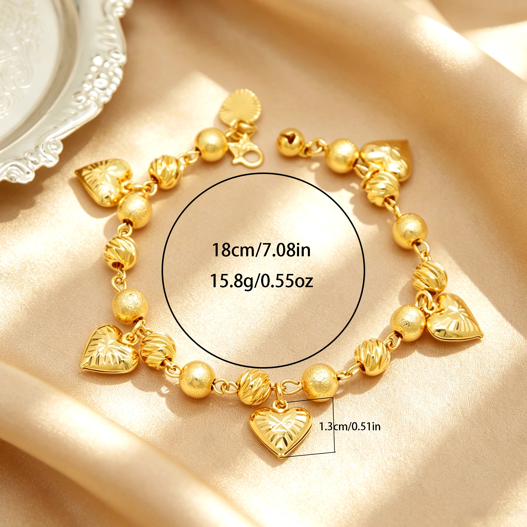 24k Color Gold-plated Copper Heart-Shaped Bracelet