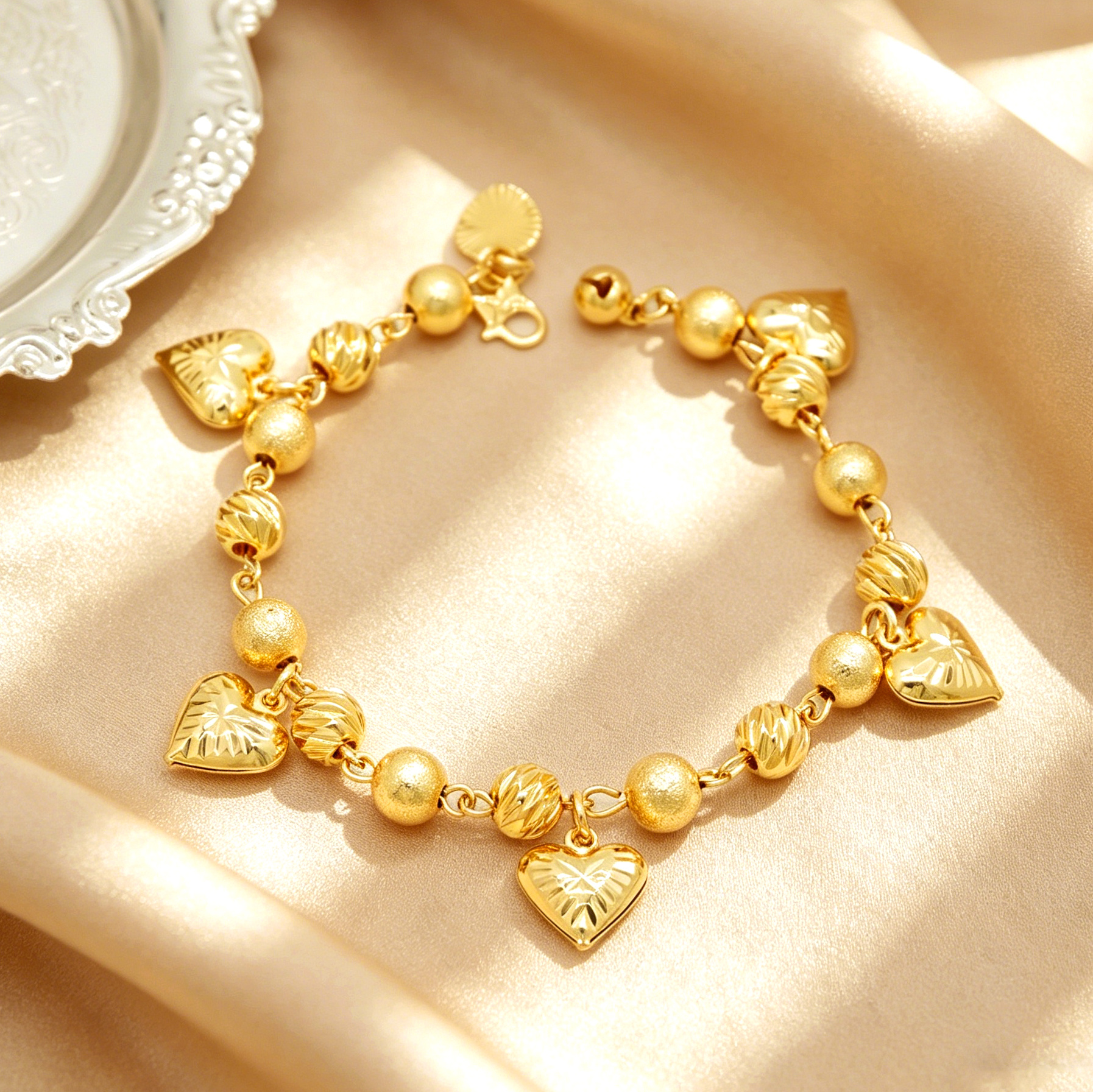 24k Color Gold-plated Copper Heart-Shaped Bracelet