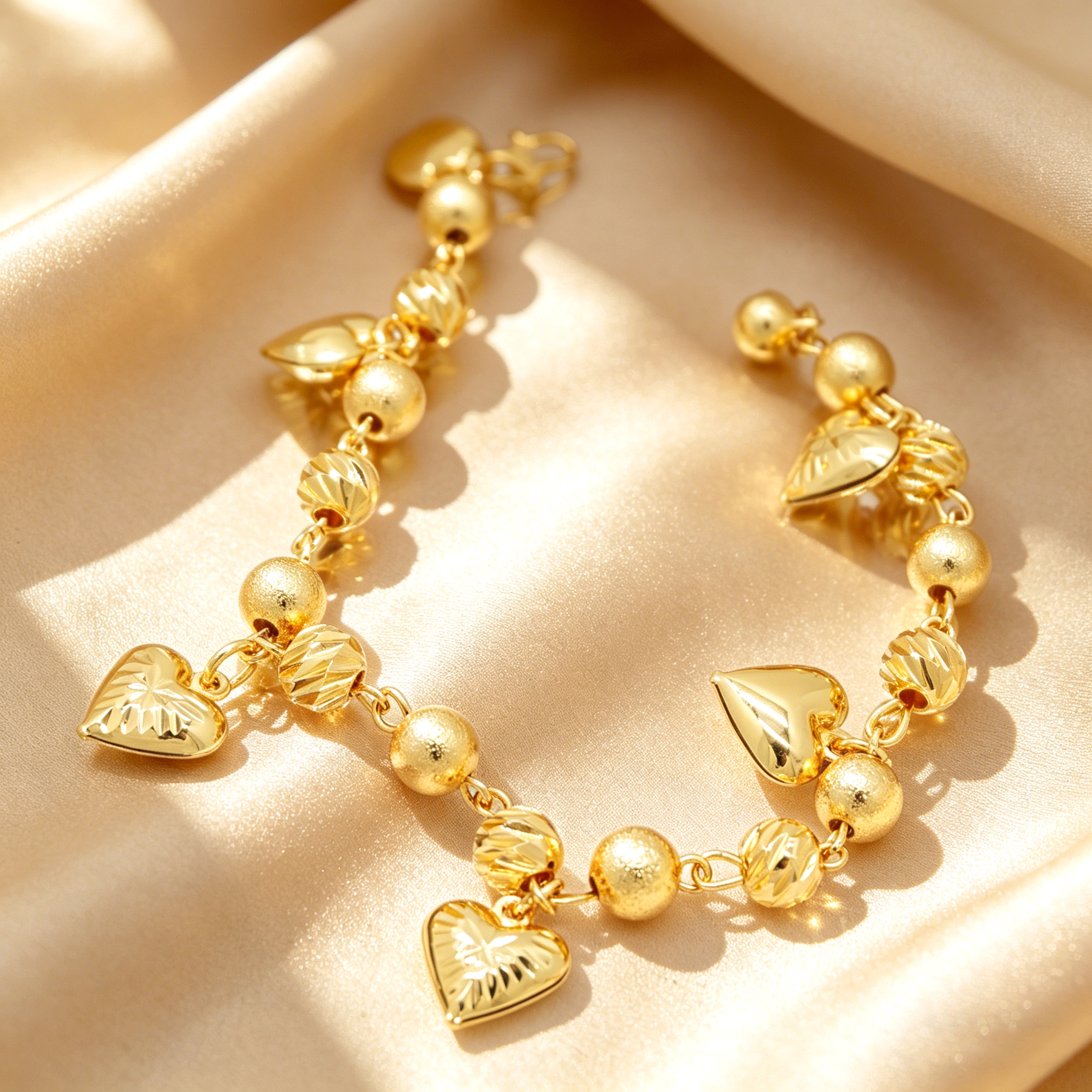 24k Color Gold-plated Copper Heart-Shaped Bracelet