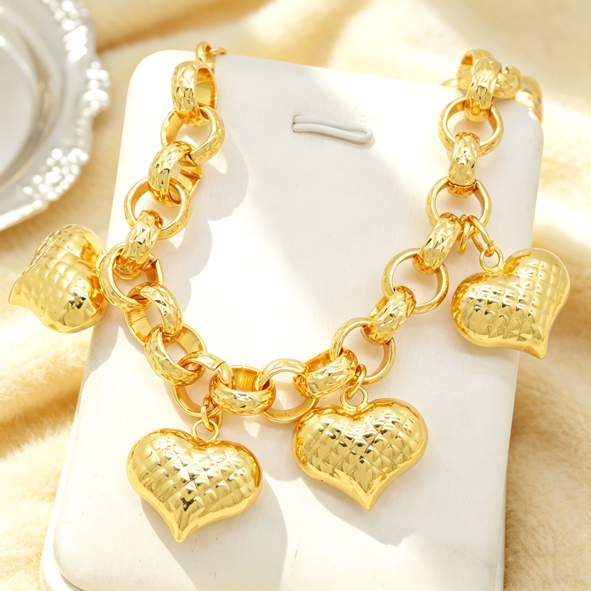 24k Color Gold-plated Copper Heart-Shaped Bracelet