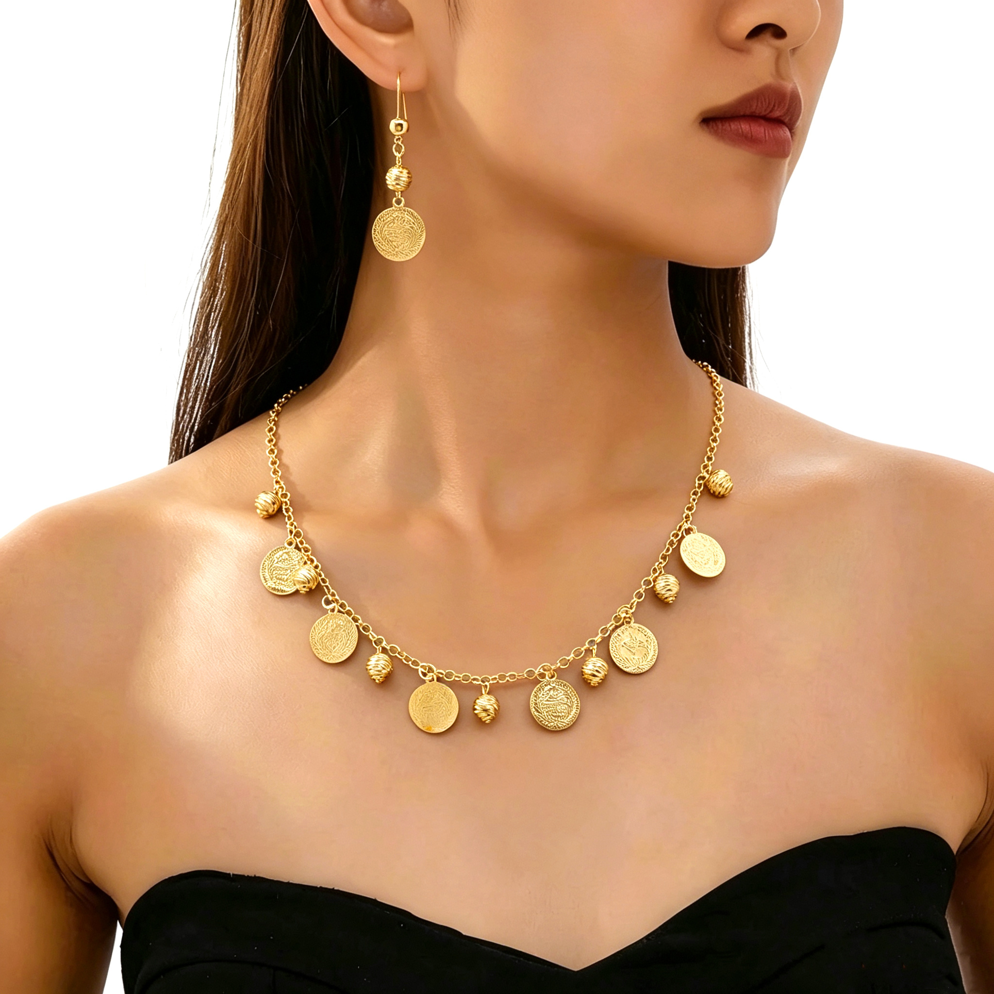 2-piece Set: 24k Color Alloy Gold-plated Necklace & Earrings