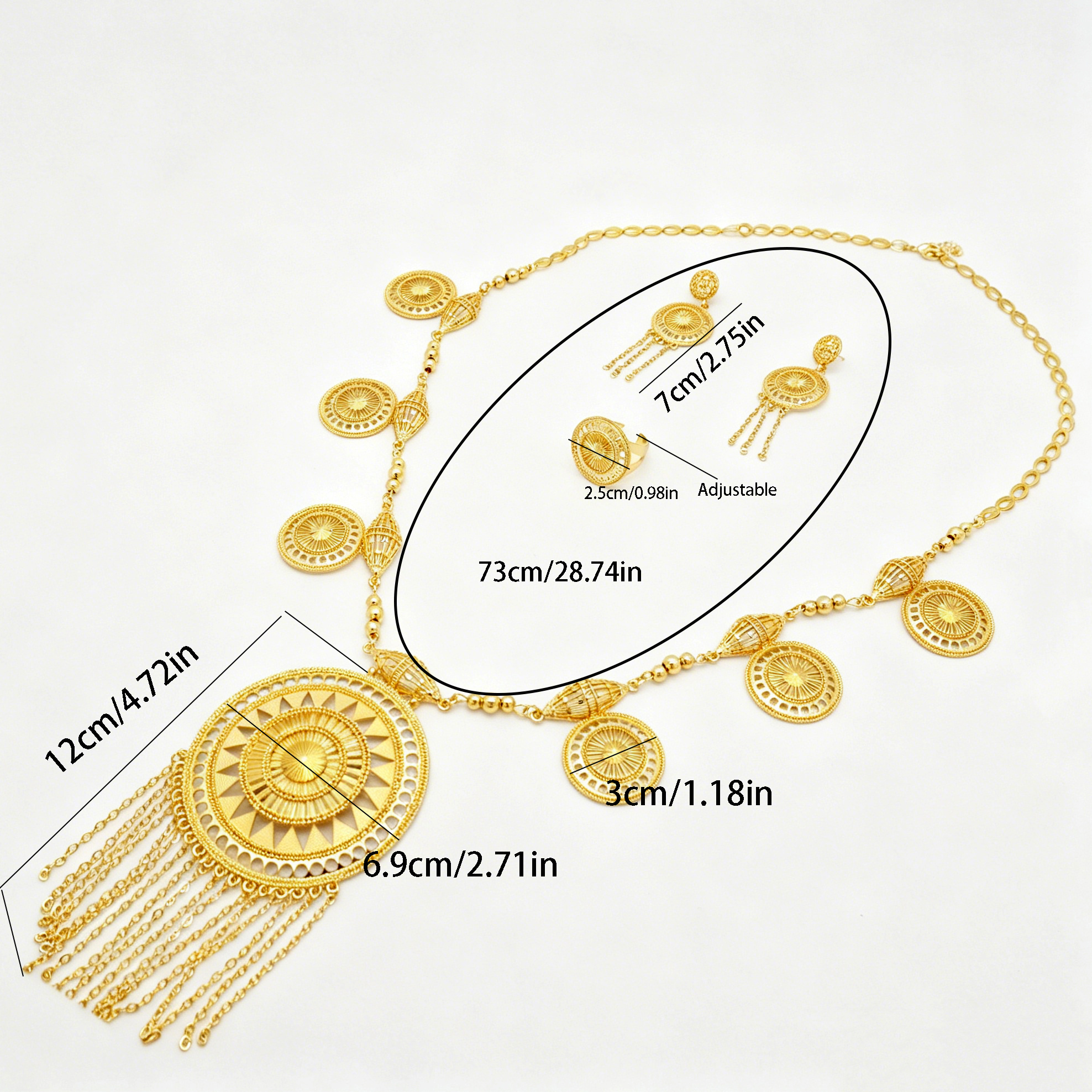 3-Piece Set: Earring  & Necklace & Ring, Alloy with 24K Gold Plating for Women
