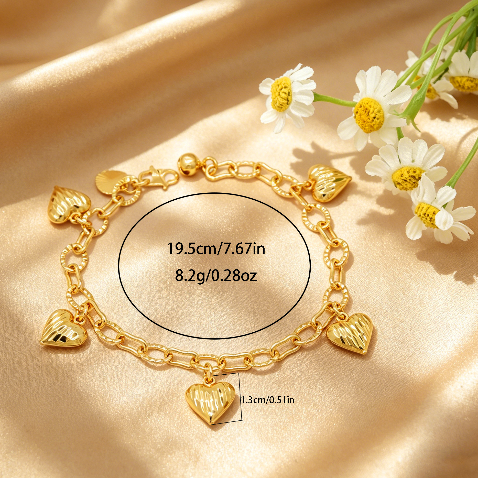24k Gold-plated Copper Heart-Shaped Bracelet