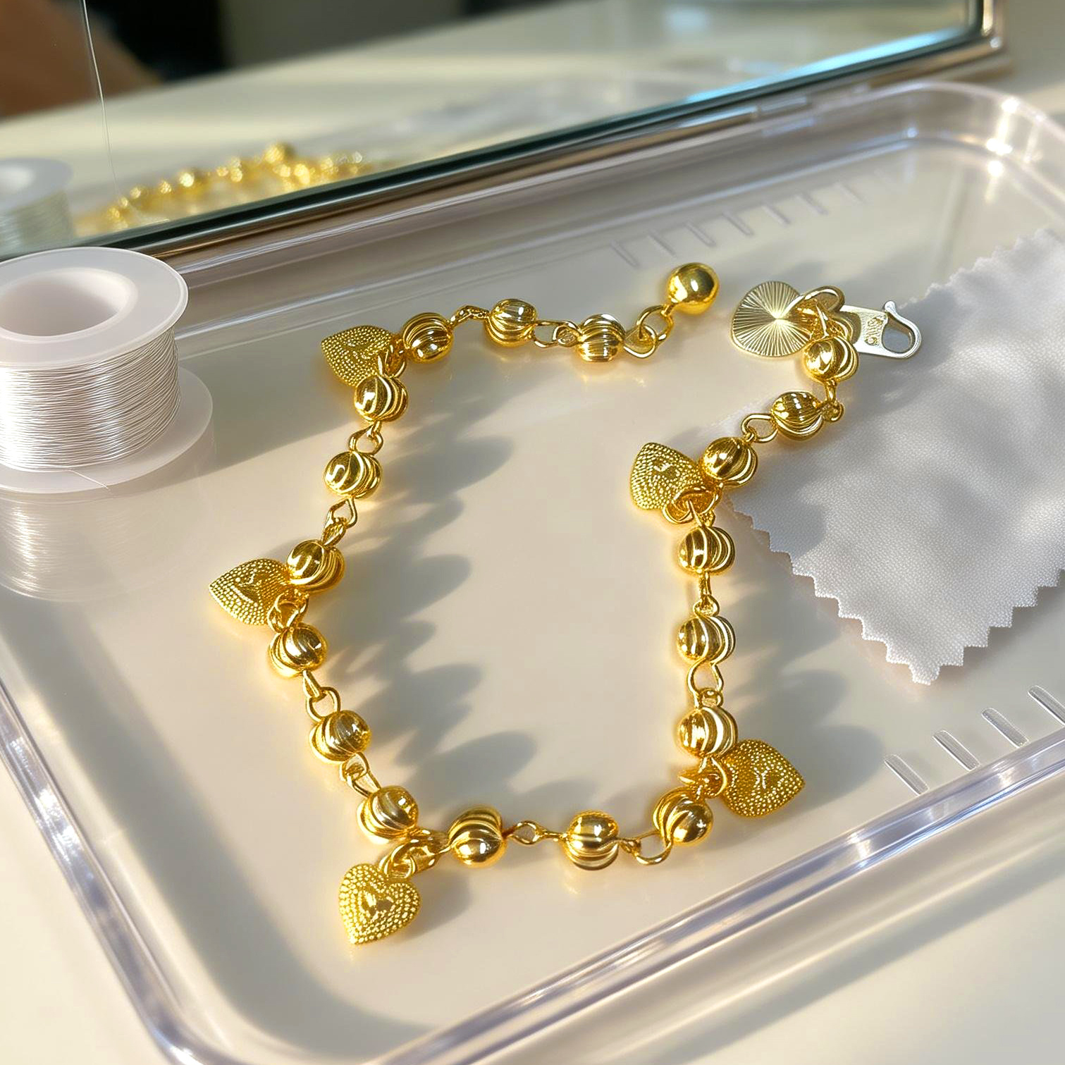 24k Color Gold-plated Copper Heart-Shaped Bracelet