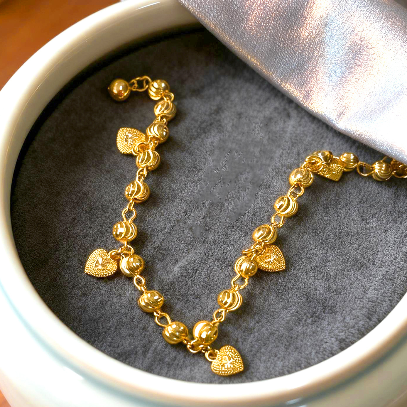 24k Color Gold-plated Copper Heart-Shaped Bracelet