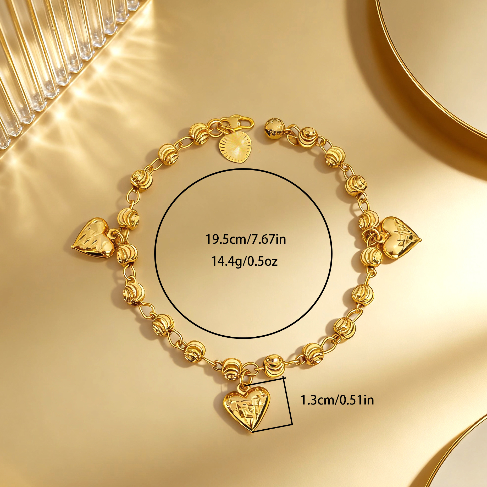24k Gold-plated Copper Heart-Shaped Bracelet