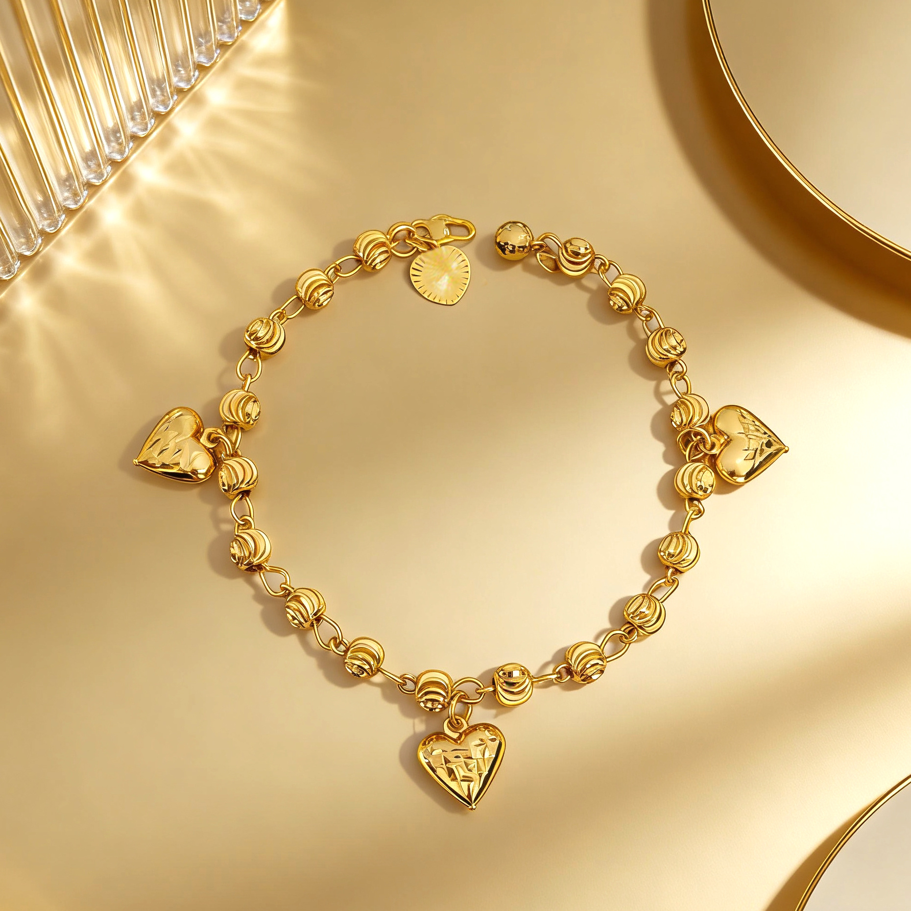 24k Gold-plated Copper Heart-Shaped Bracelet