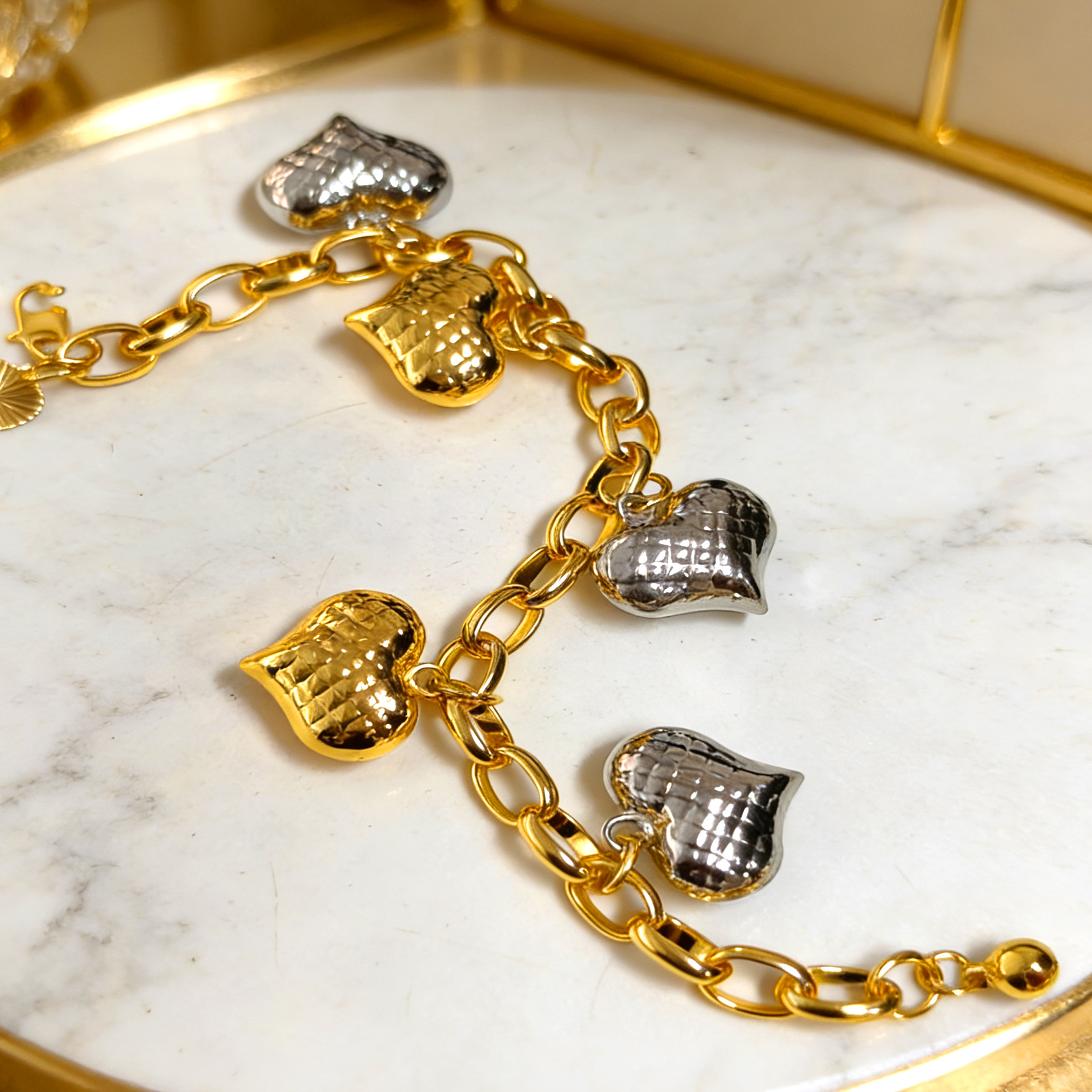 24k Gold-plated Copper Heart-Shaped Two-Tone Bracelet