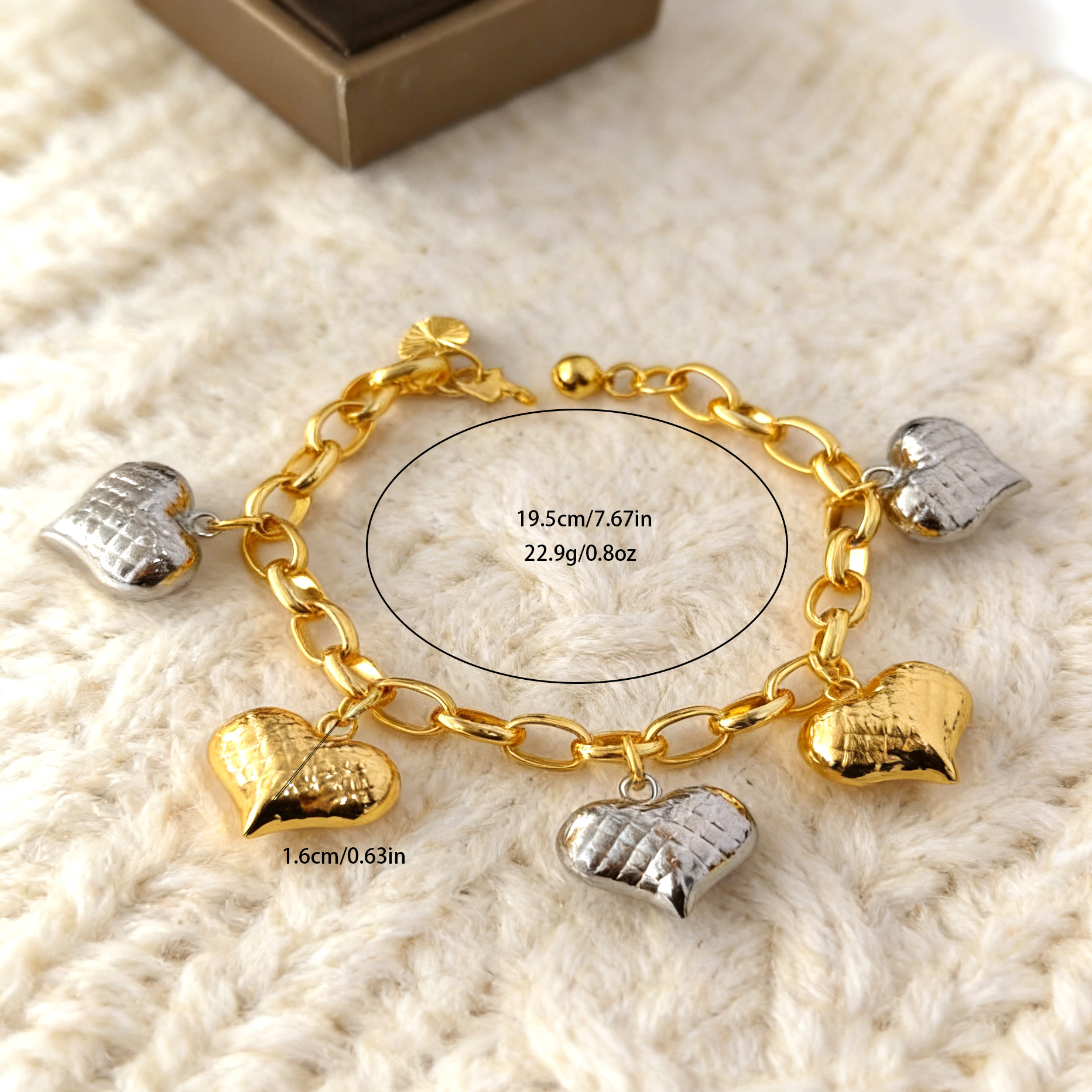 24k Gold-plated Copper Heart-Shaped Two-Tone Bracelet