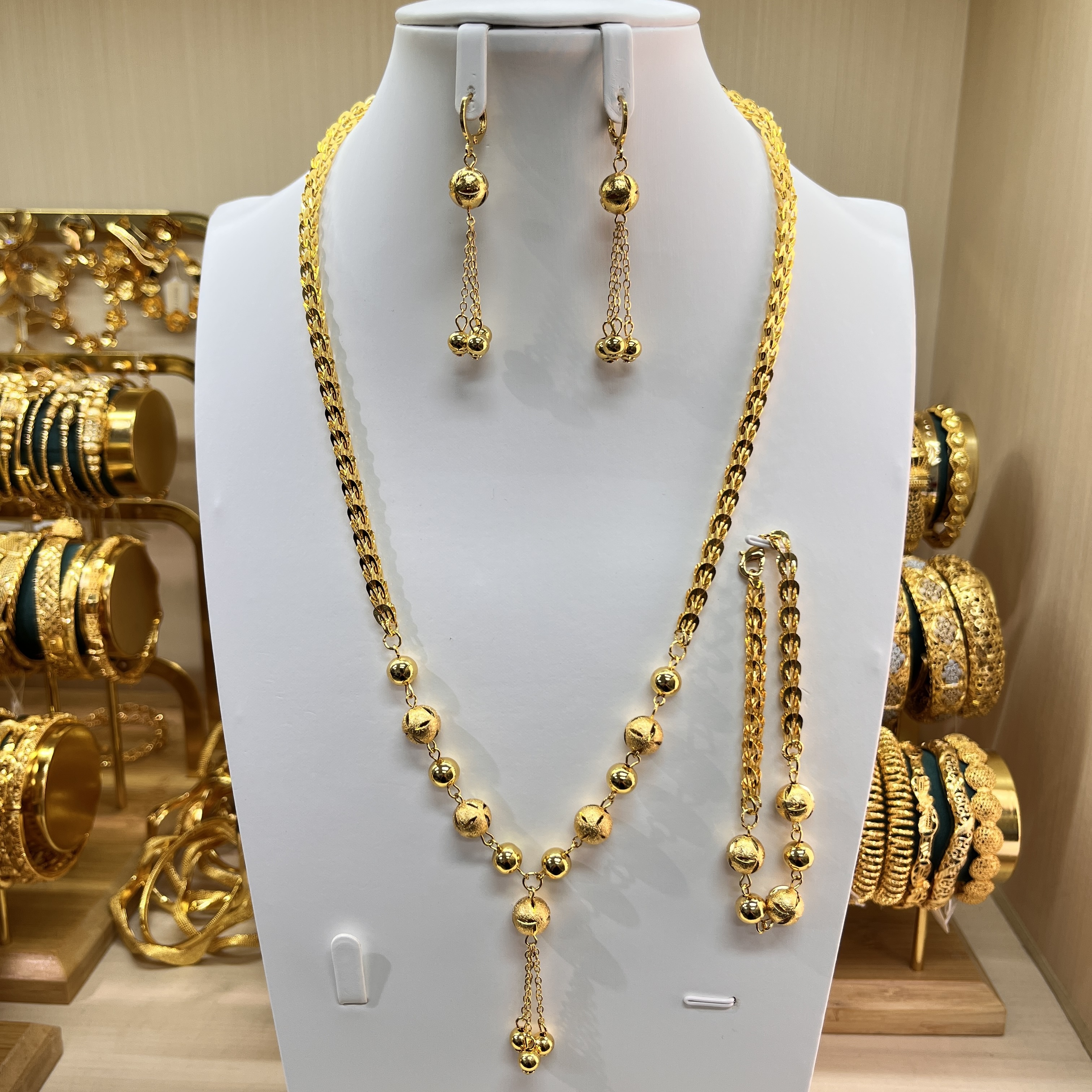 3-piece Set: Earrings, Necklace, and Bracelet; Made of Copper with a 24K Gold-plated Finish, women's style-01