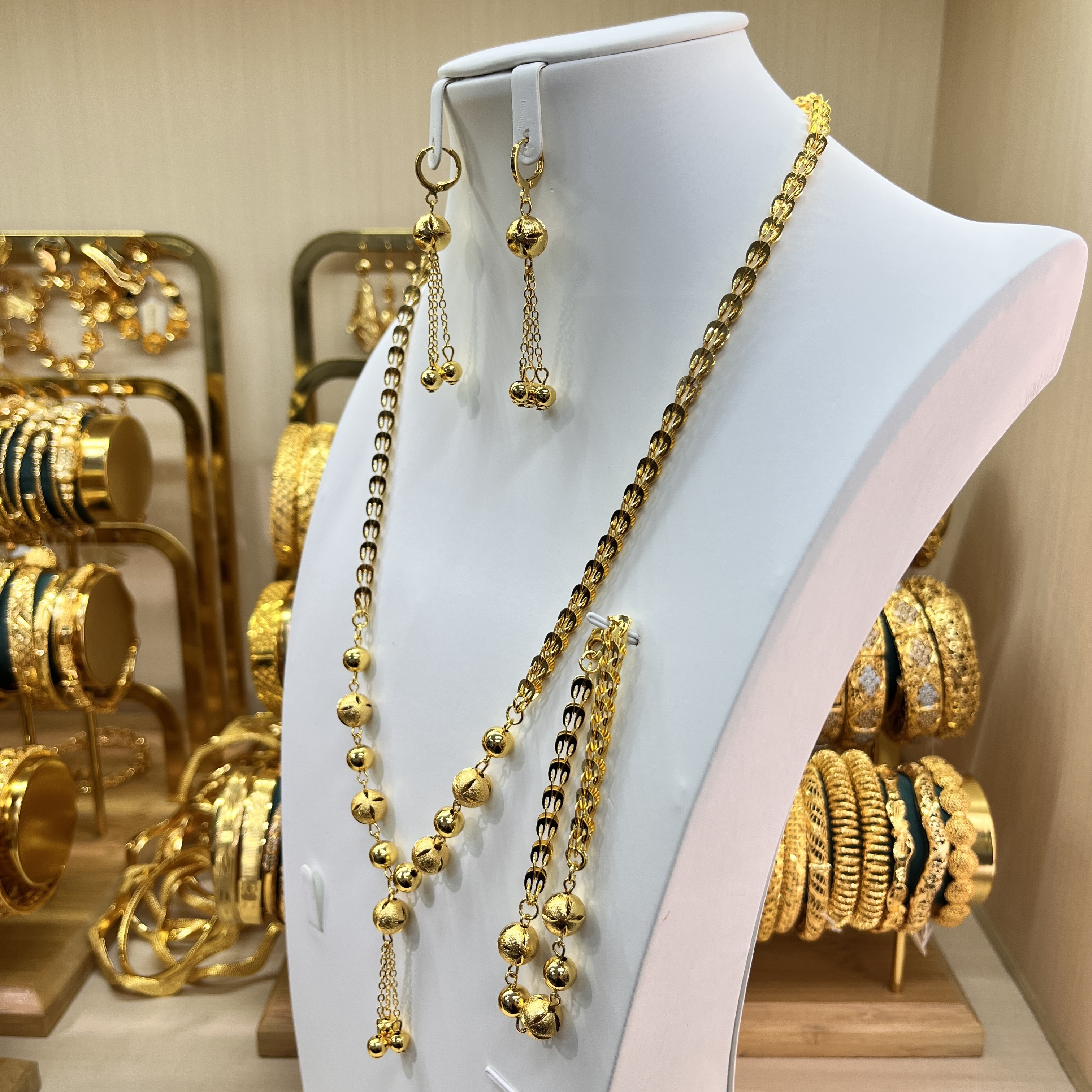 3-piece Set: Earrings, Necklace, and Bracelet; Made of Copper with a 24K Gold-plated Finish, women's style-01