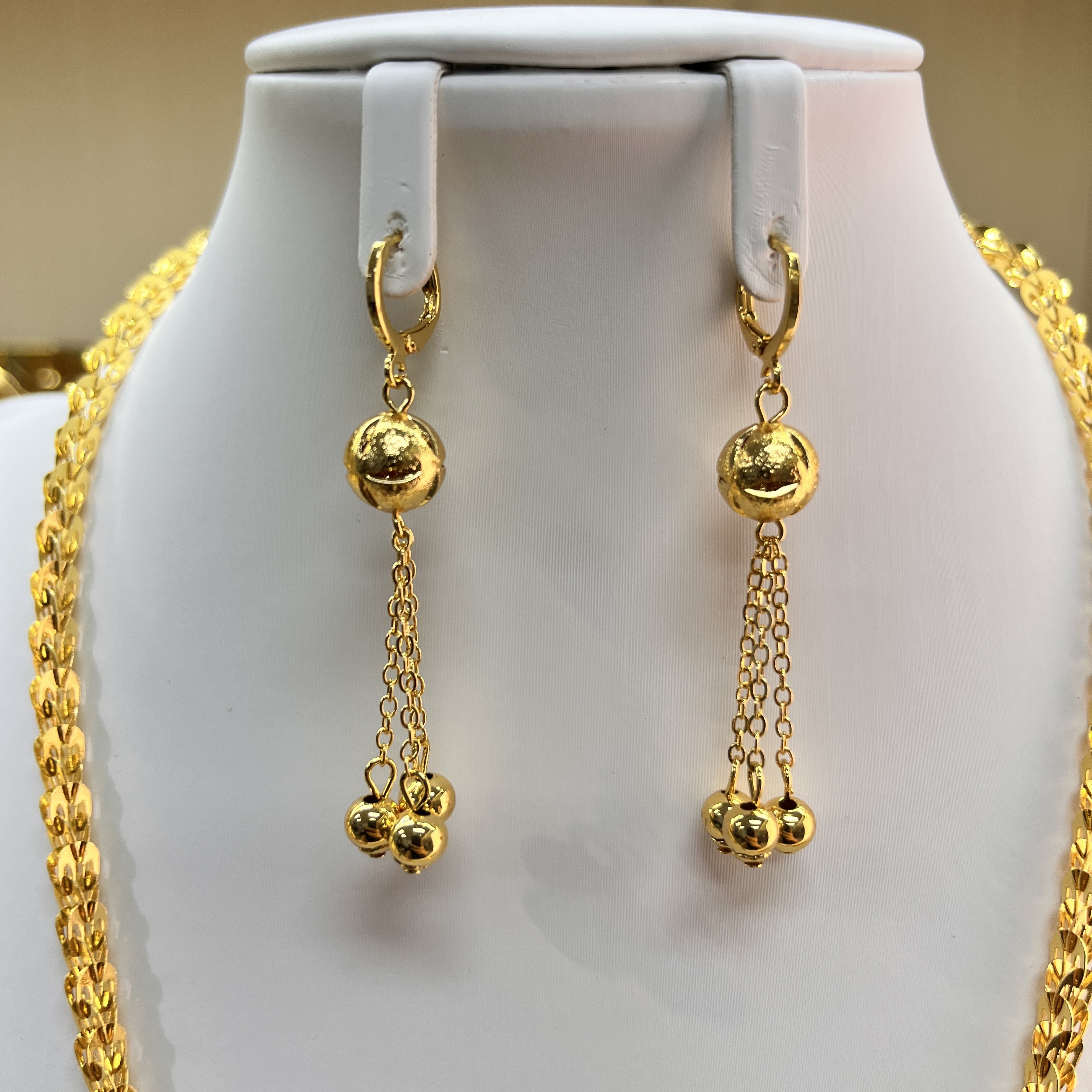 3-piece Set: Earrings, Necklace, and Bracelet; Made of Copper with a 24K Gold-plated Finish, women's style-01
