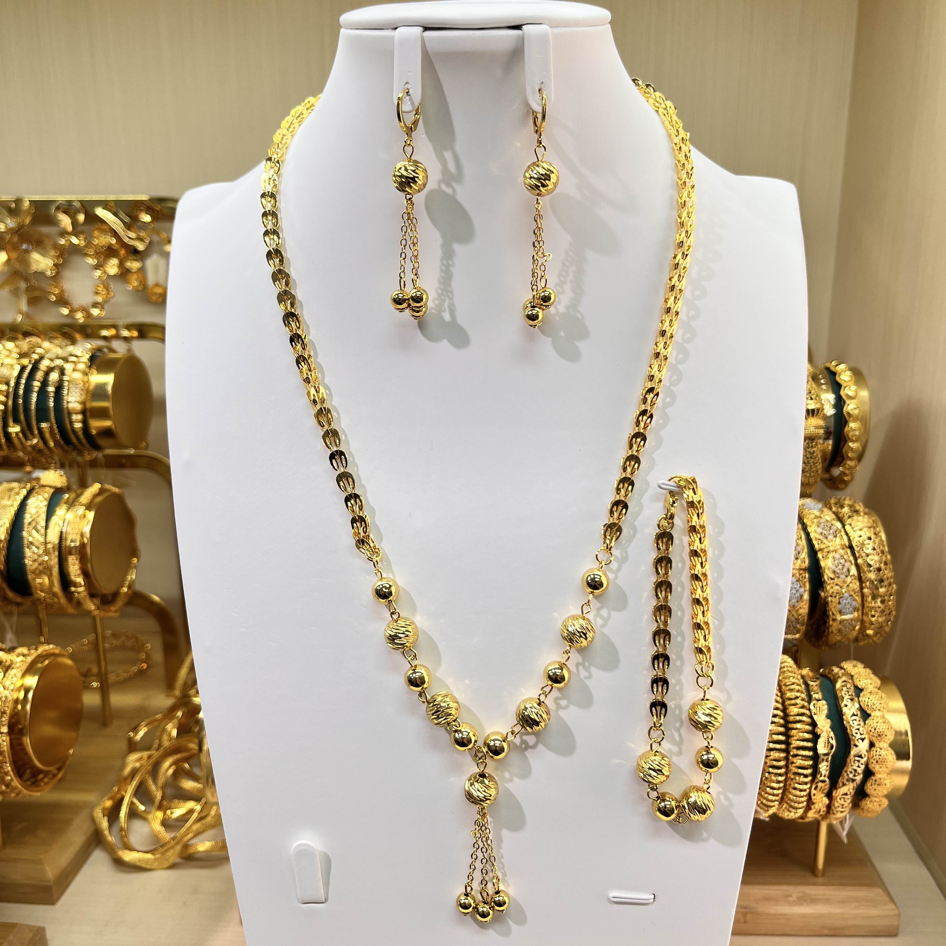 3-piece Set: Earrings, Necklace, and Bracelet; Made of Copper with a 24K Gold-plated Finish, women's style
