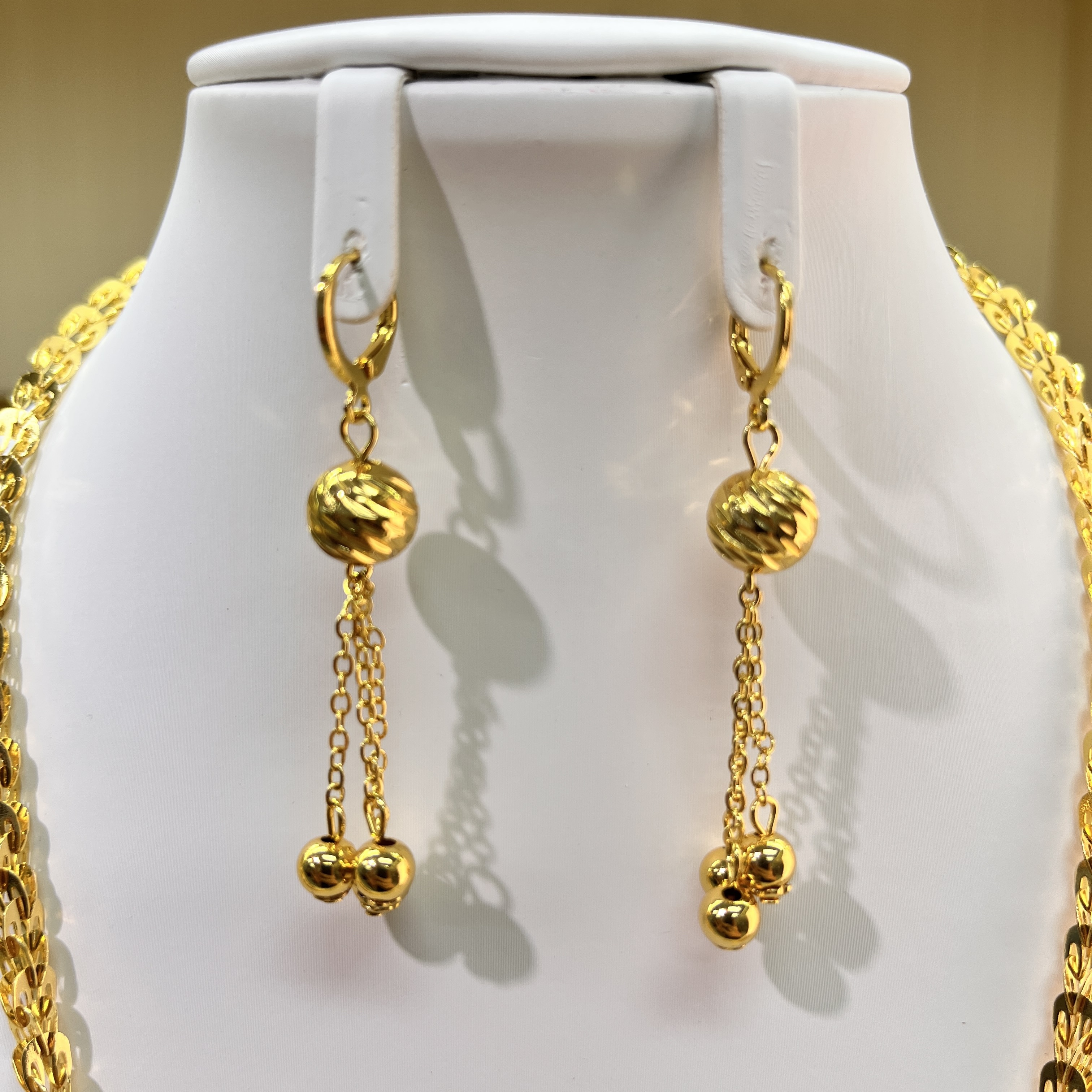 3-piece Set: Earrings, Necklace, and Bracelet; Made of Copper with a 24K Gold-plated Finish, women's style