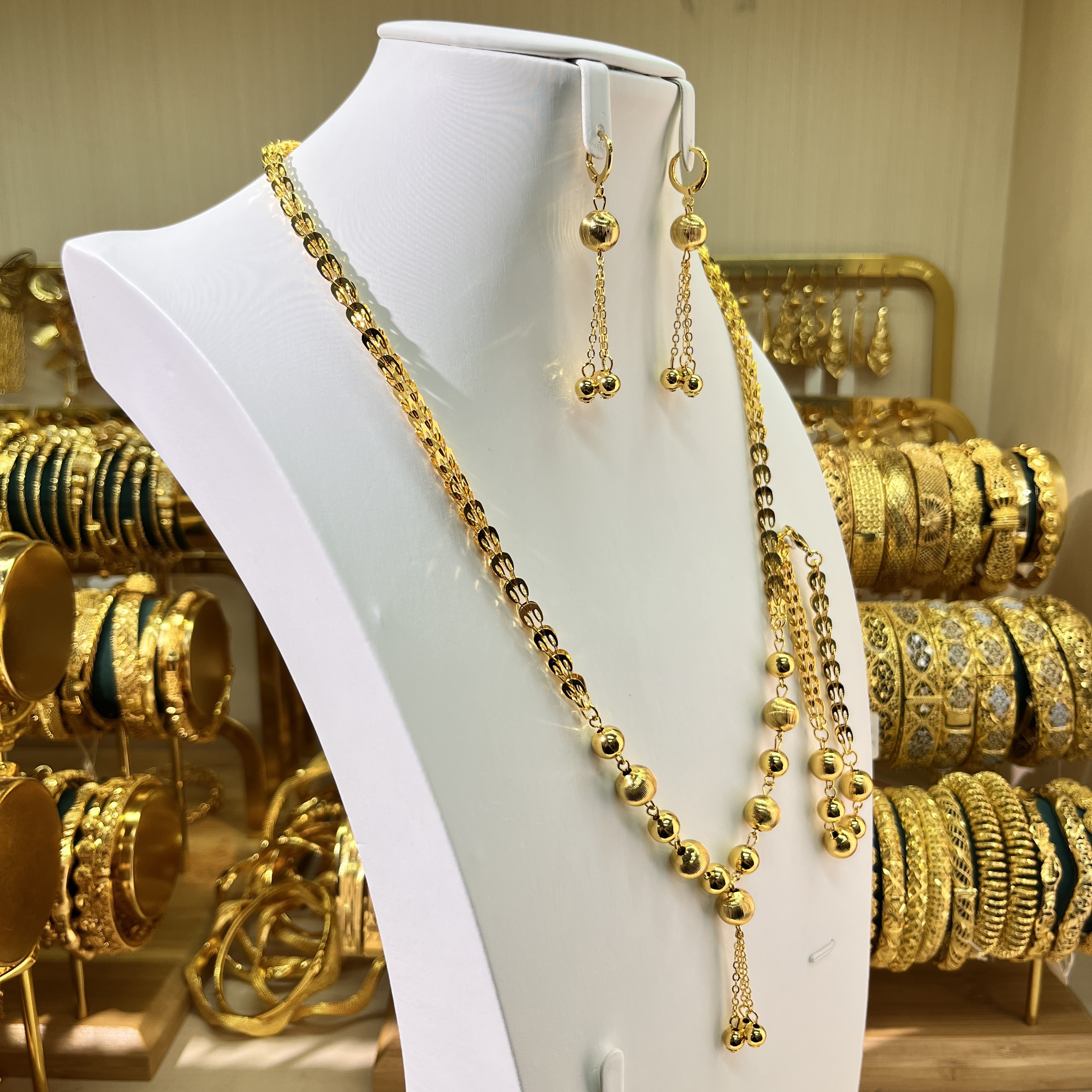 3-piece Set: Earrings, Necklace, and Bracelet; Made of Copper with a 24K Gold-plated Finish, women's style-03