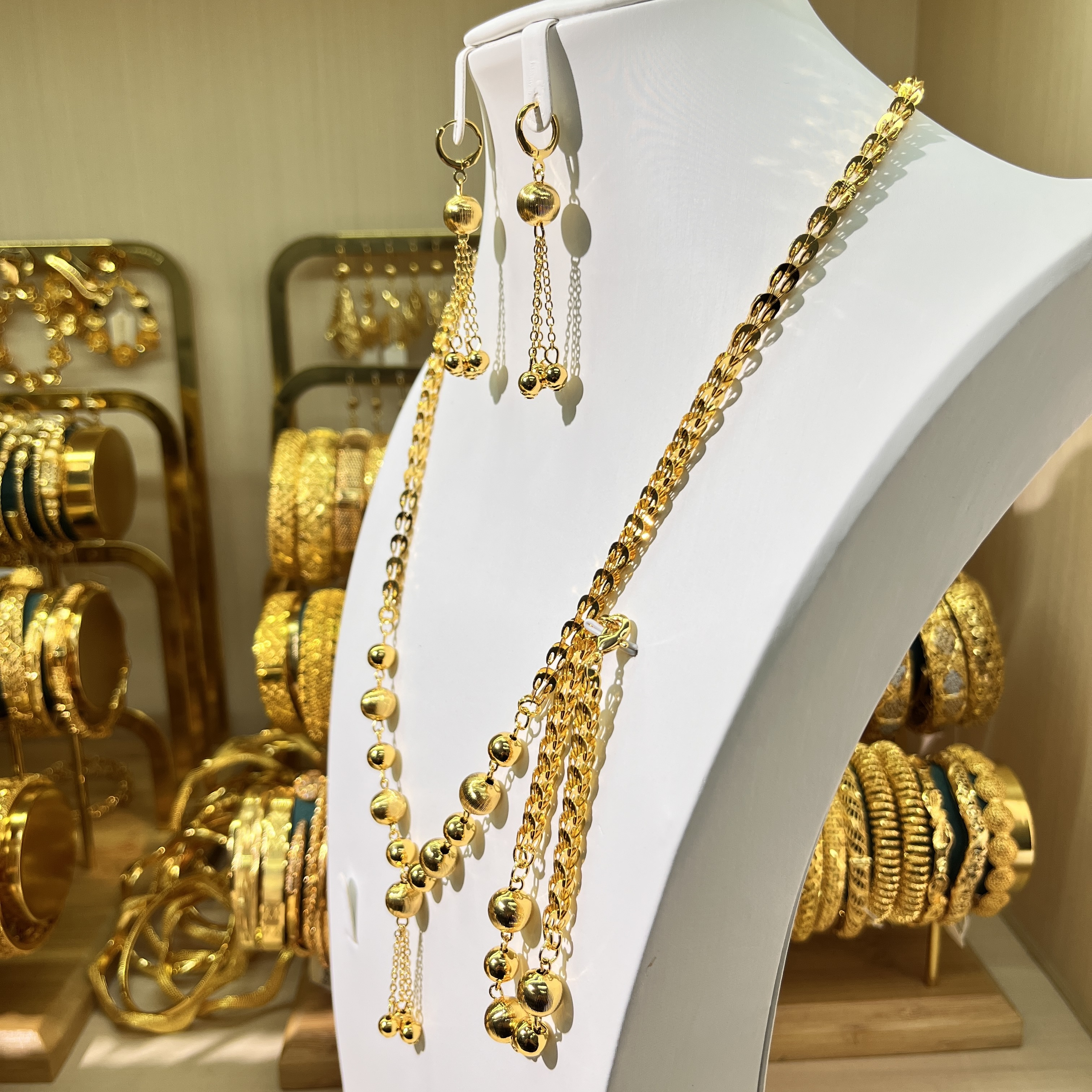 3-piece Set: Earrings, Necklace, and Bracelet; Made of Copper with a 24K Gold-plated Finish, women's style-03