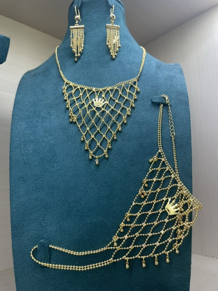 3-piece Set: Earrings, Necklace, and Wrist Chain; Made of Copper with a 24K Color Gold-plated Finish, women's style-07380ch-03