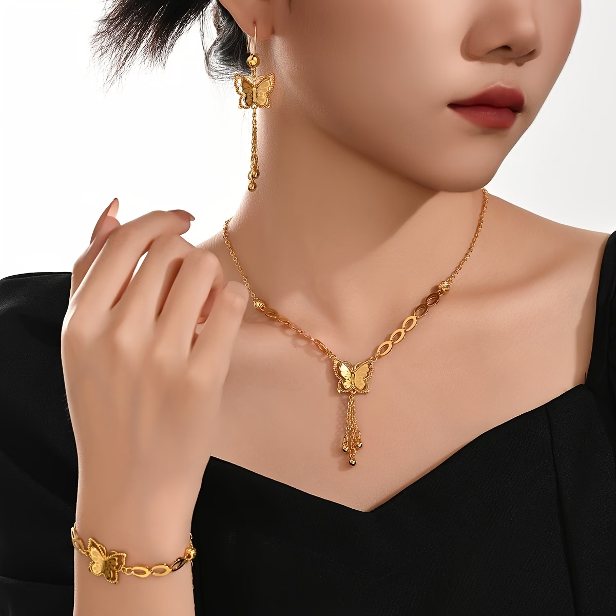 3-Piece Set: Earring  & Necklace & Bracelet, Alloy with 24K Gold Plating for Women