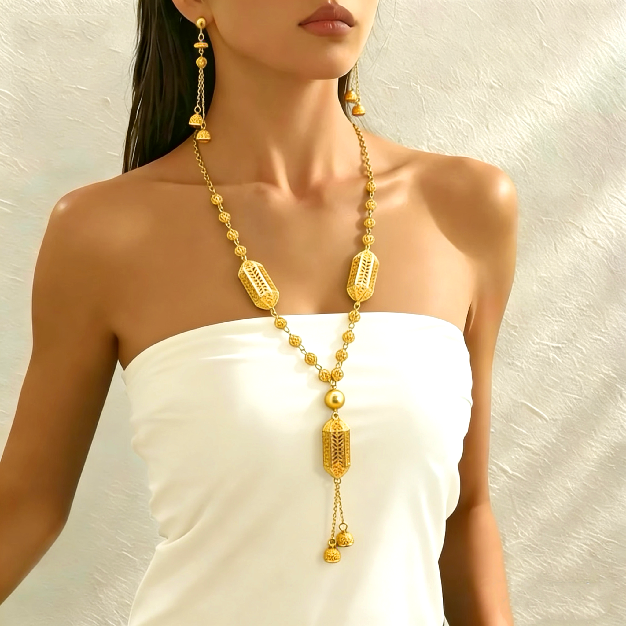 2-Piece Set: Earring  & Necklace, Alloy with 24K Gold Plating for Women