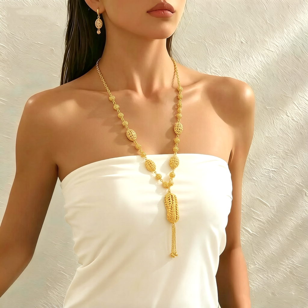 2-Piece Set: Earring  & Necklace, Alloy with 24K Gold Plating for Women