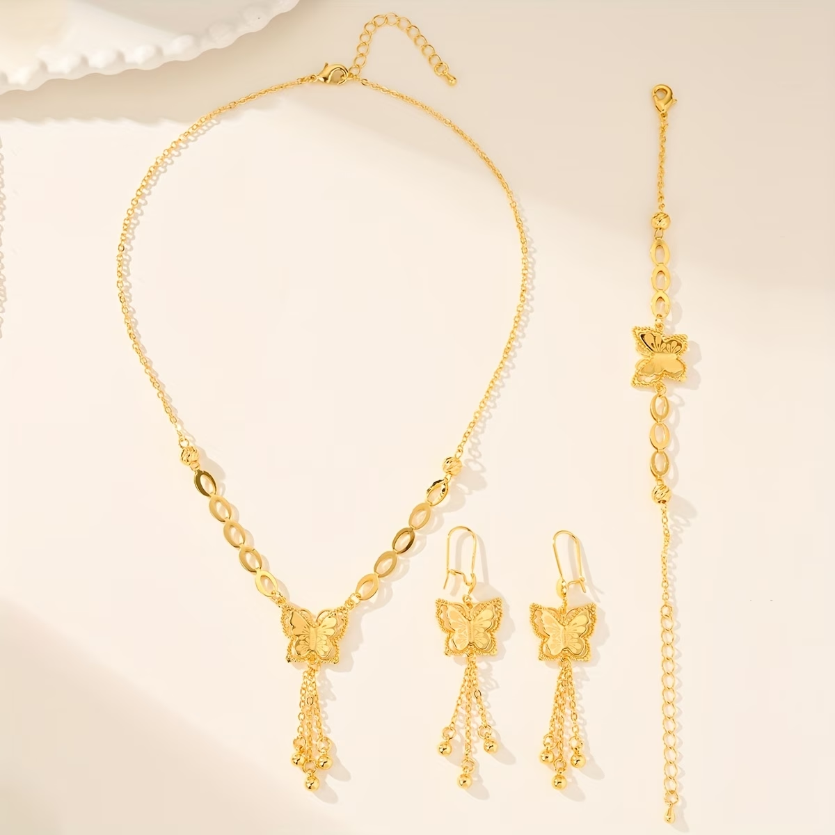 3-Piece Set: Earring  & Necklace & Bracelet, Alloy with 24K Gold Plating for Women