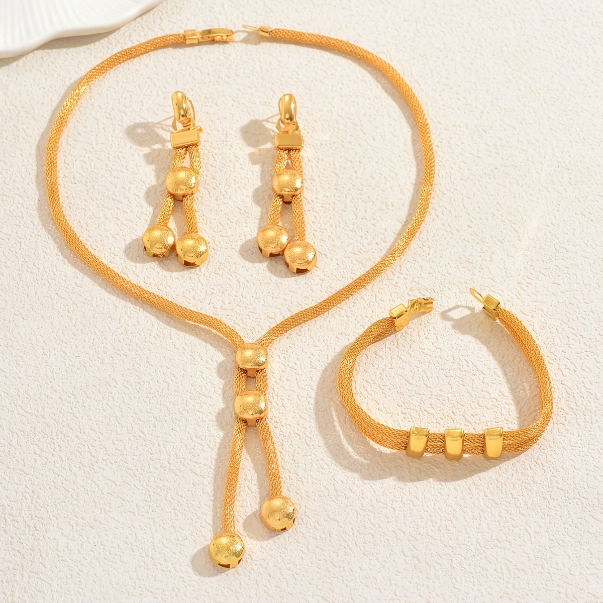 3-Piece Set: Earring  & Necklace & Ring, Alloy with 24K Gold Plating for Women