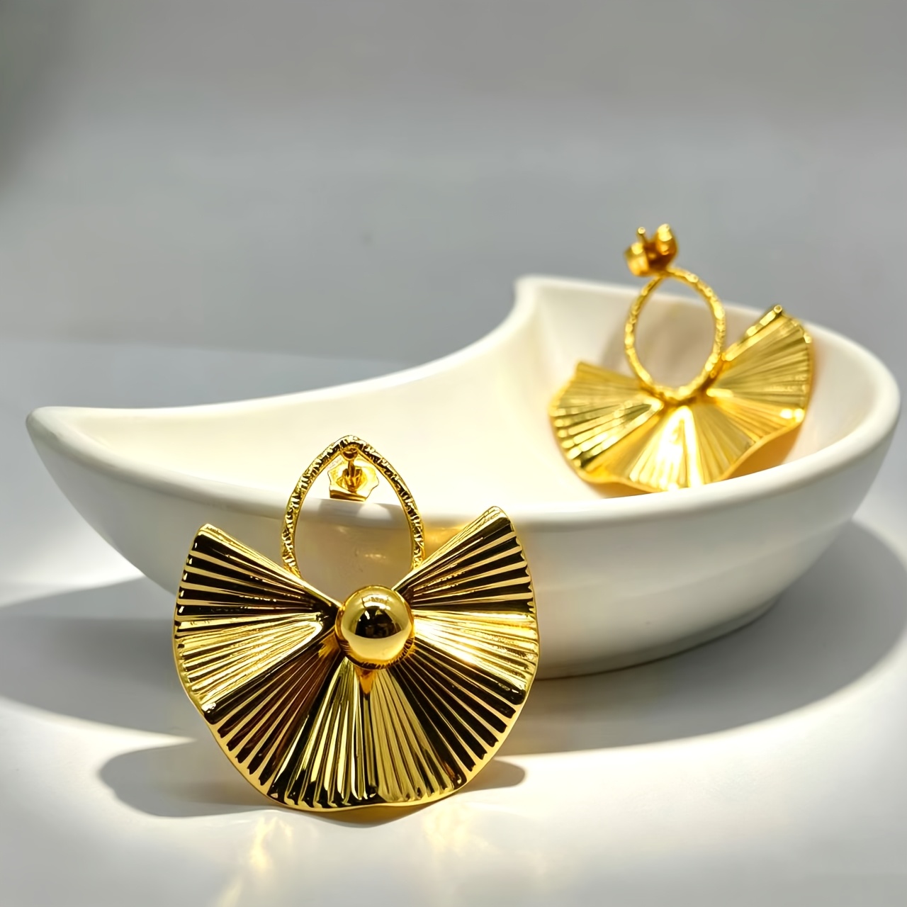 French-Style Light Luxury Brushed Fan-Shaped Earrings, High-End Niche Design Metal Earrings, Suitable for Daily Wear/Dates/Banquets/Parties-Grace Jewelry