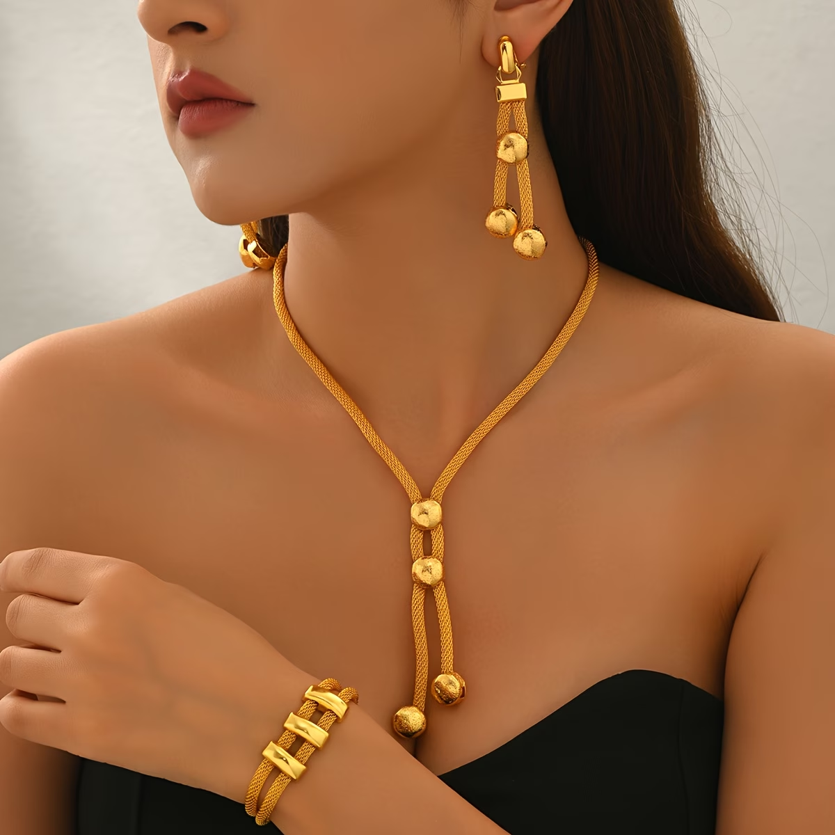 3-Piece Set: Earring  & Necklace & Ring, Alloy with 24K Gold Plating for Women