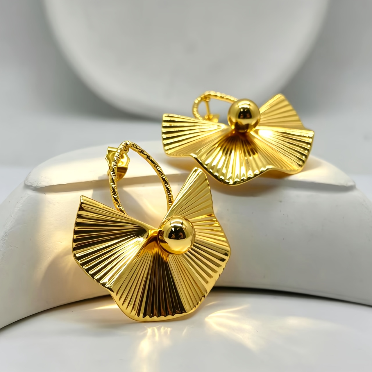 French-Style Light Luxury Brushed Fan-Shaped Earrings, High-End Niche Design Metal Earrings, Suitable for Daily Wear/Dates/Banquets/Parties-Grace Jewelry