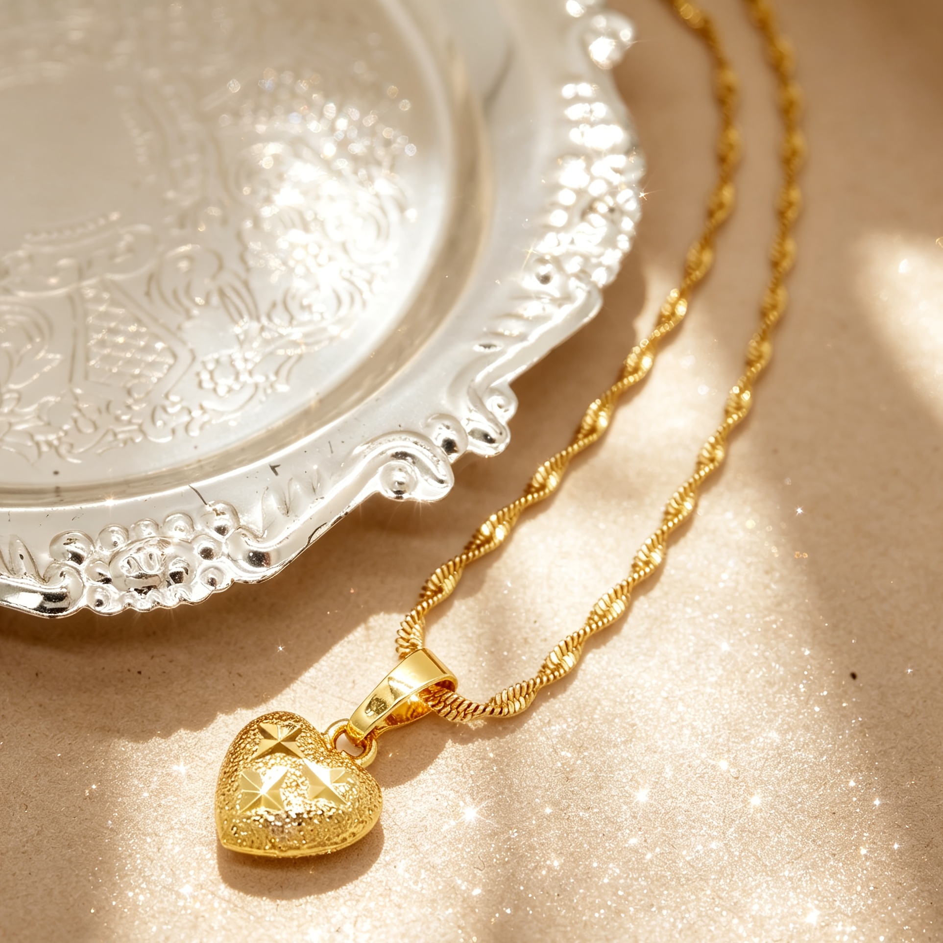 1pc Easy Cute Bohemian Style Heart with Frosted Water Wave Chain Copper Golden Plated Suitable for Women to Wear Suitable for Daily Dating Gift for Girlfriend Graduation Season Good Product