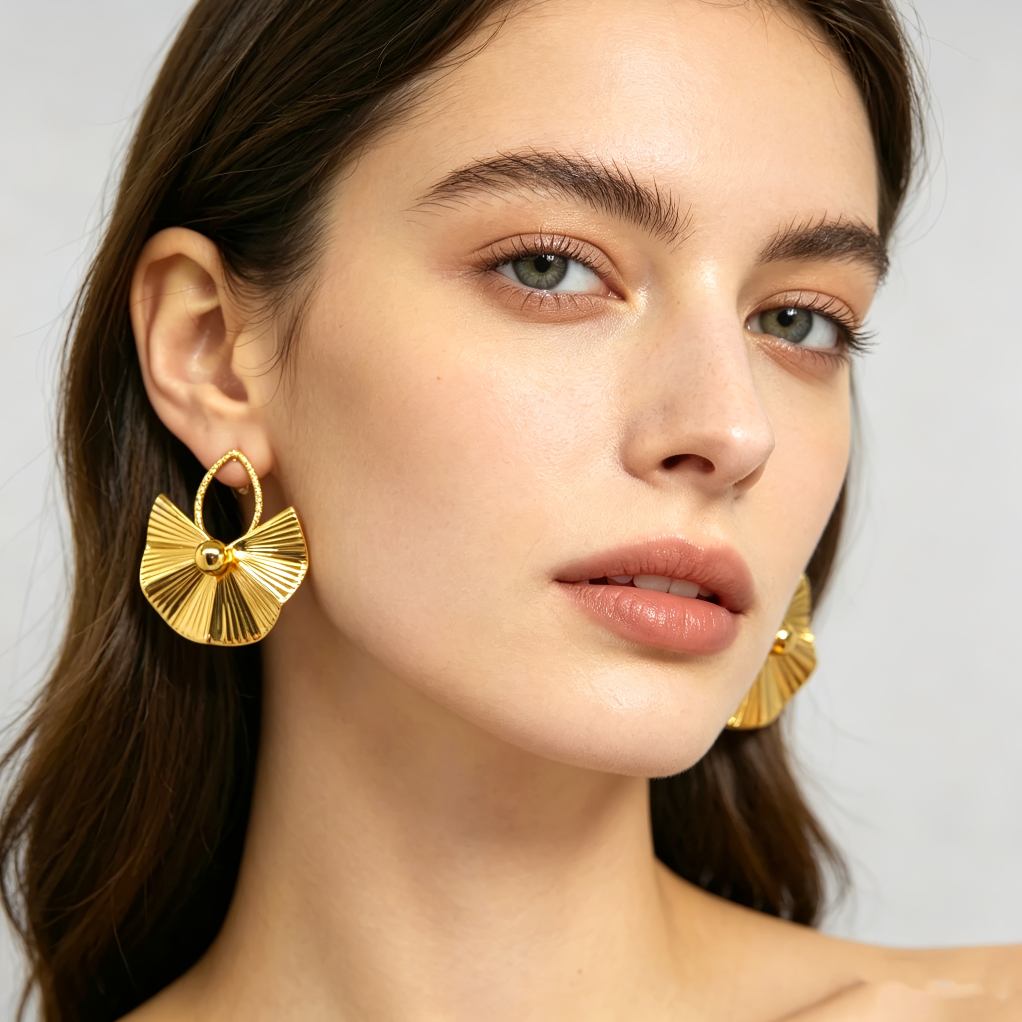 French-Style Light Luxury Brushed Fan-Shaped Earrings, High-End Niche Design Metal Earrings, Suitable for Daily Wear/Dates/Banquets/Parties-Grace Jewelry
