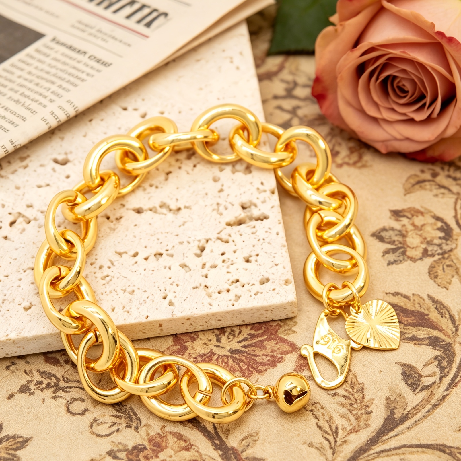 1pc Irregular Oval Geometric Shape Circle Ring Golden Plated Premium Easy Bohemian Style Easy to Wear S Chain Suitable for Gifting, Friend'S Gift, Graduation Present Best Bracelet-Grace Jewelry