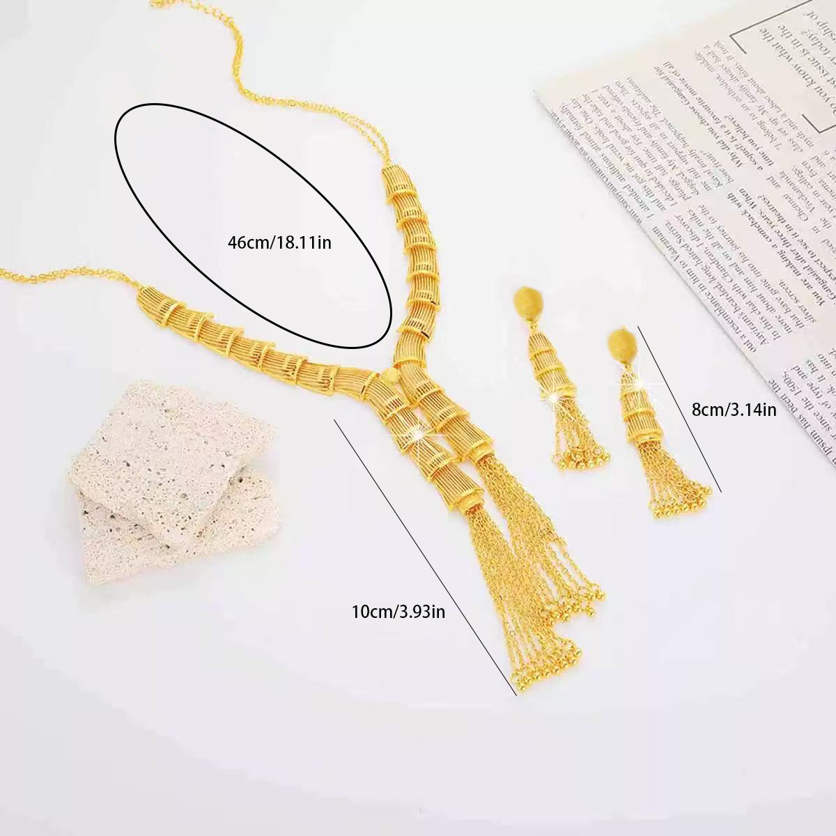 2-Piece Set: Earring and Necklace , Alloy with 24K Gold Plating for Women