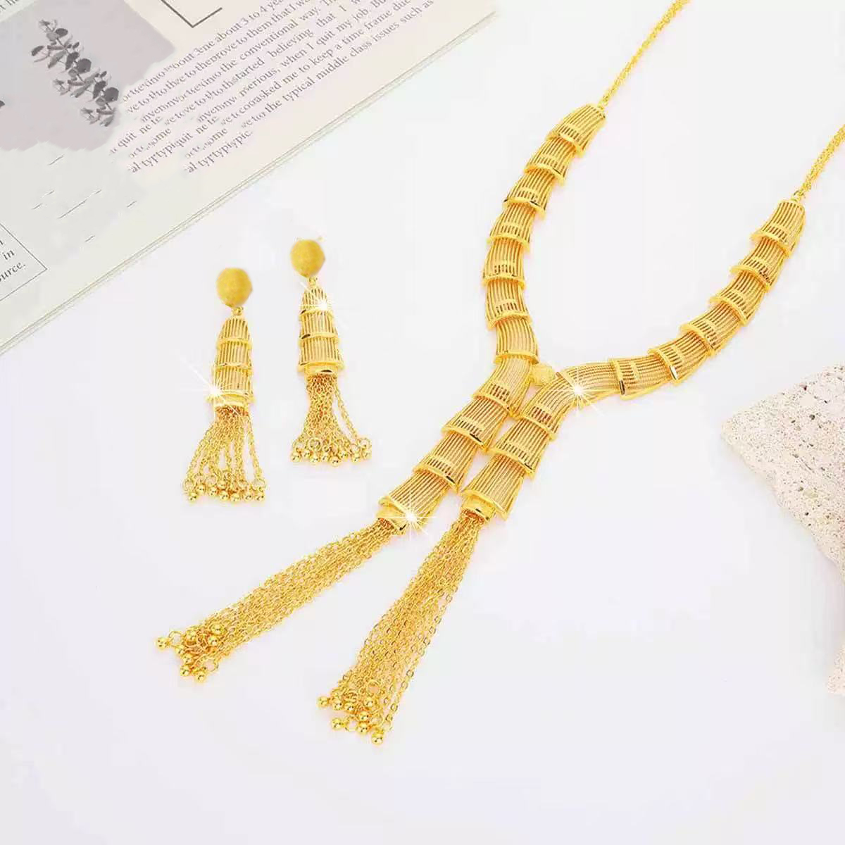 2-Piece Set: Earring and Necklace , Alloy with 24K Gold Plating for Women
