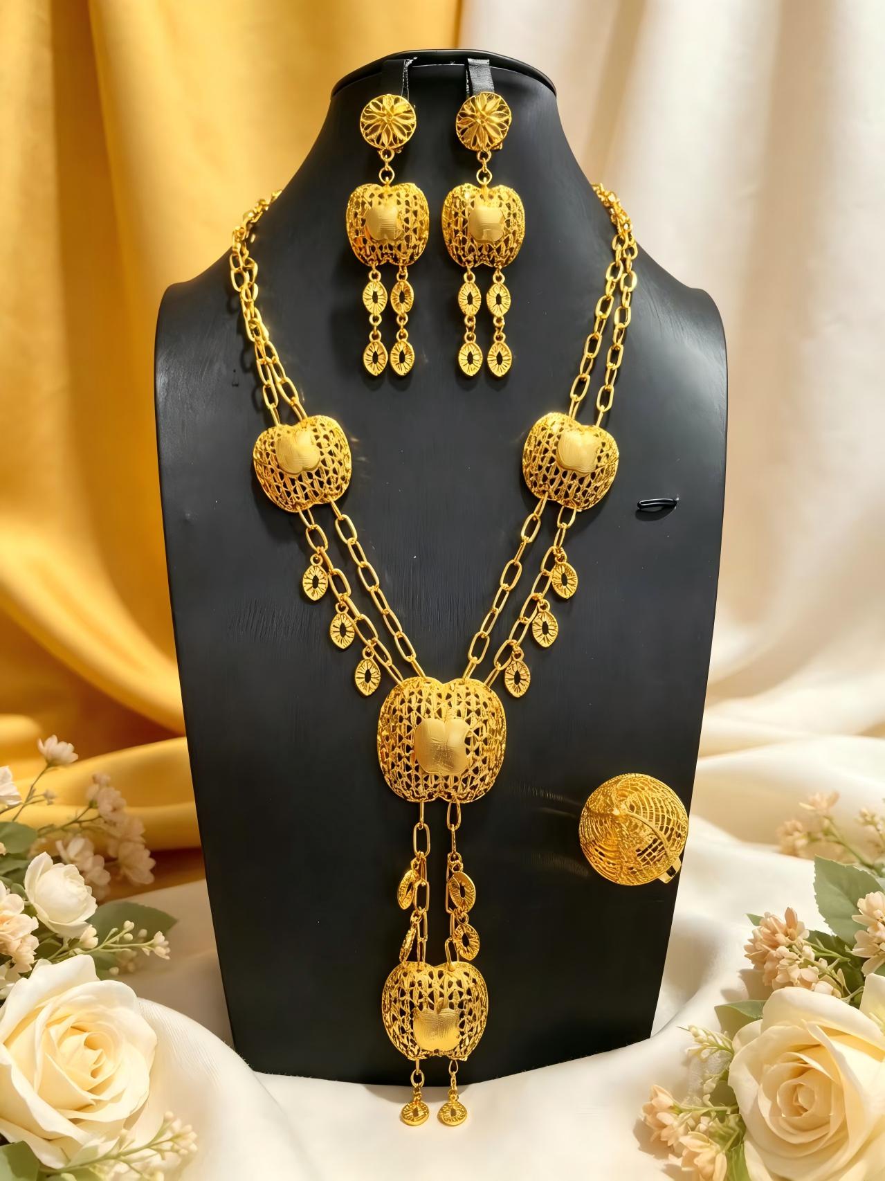 2-piece Set: Earrings, Necklace; Made of Alloy, Gold-plated Finish-C-22