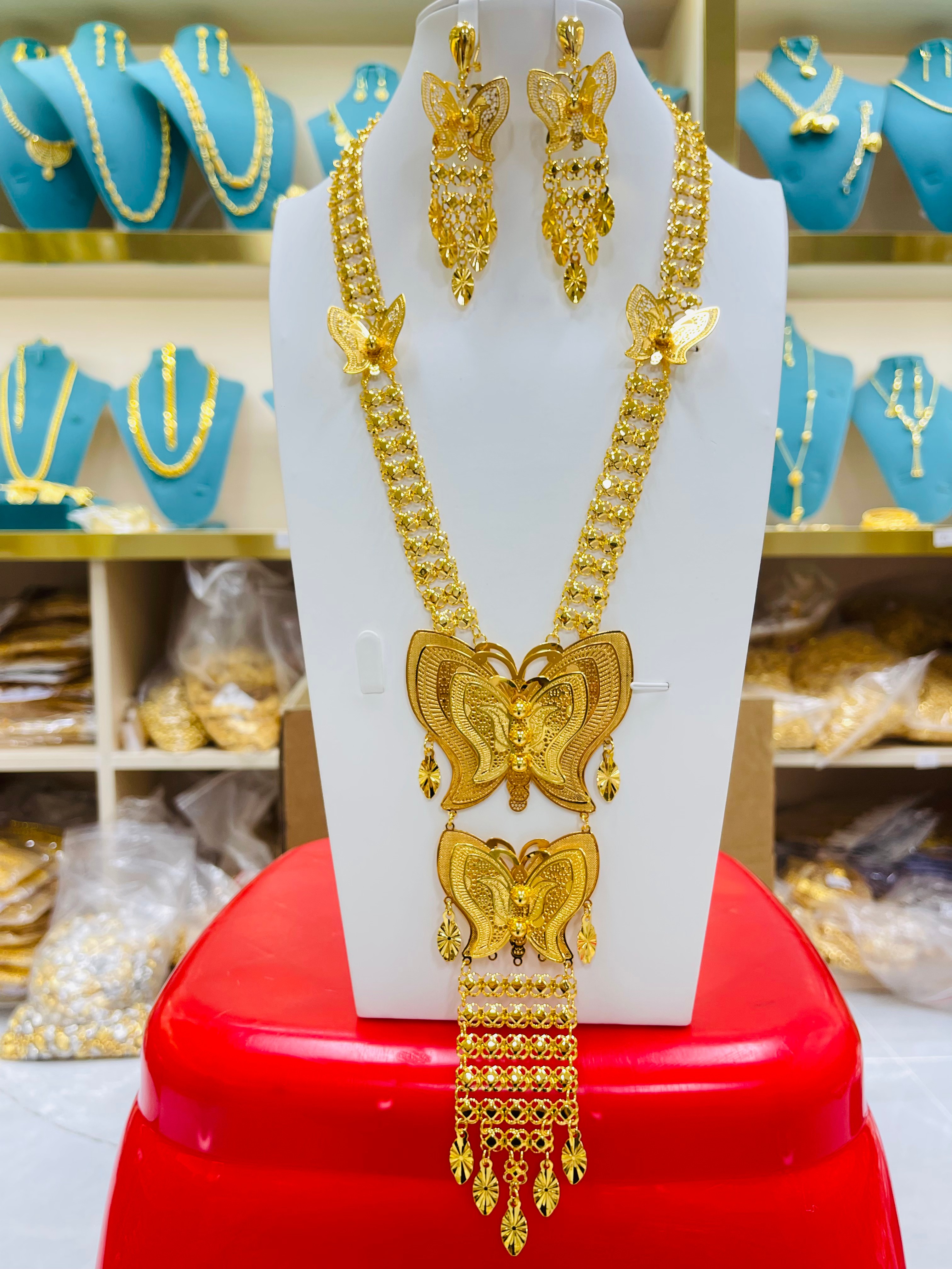2-piece Set: Earrings, Necklace; Gold-plated Finish-C-23