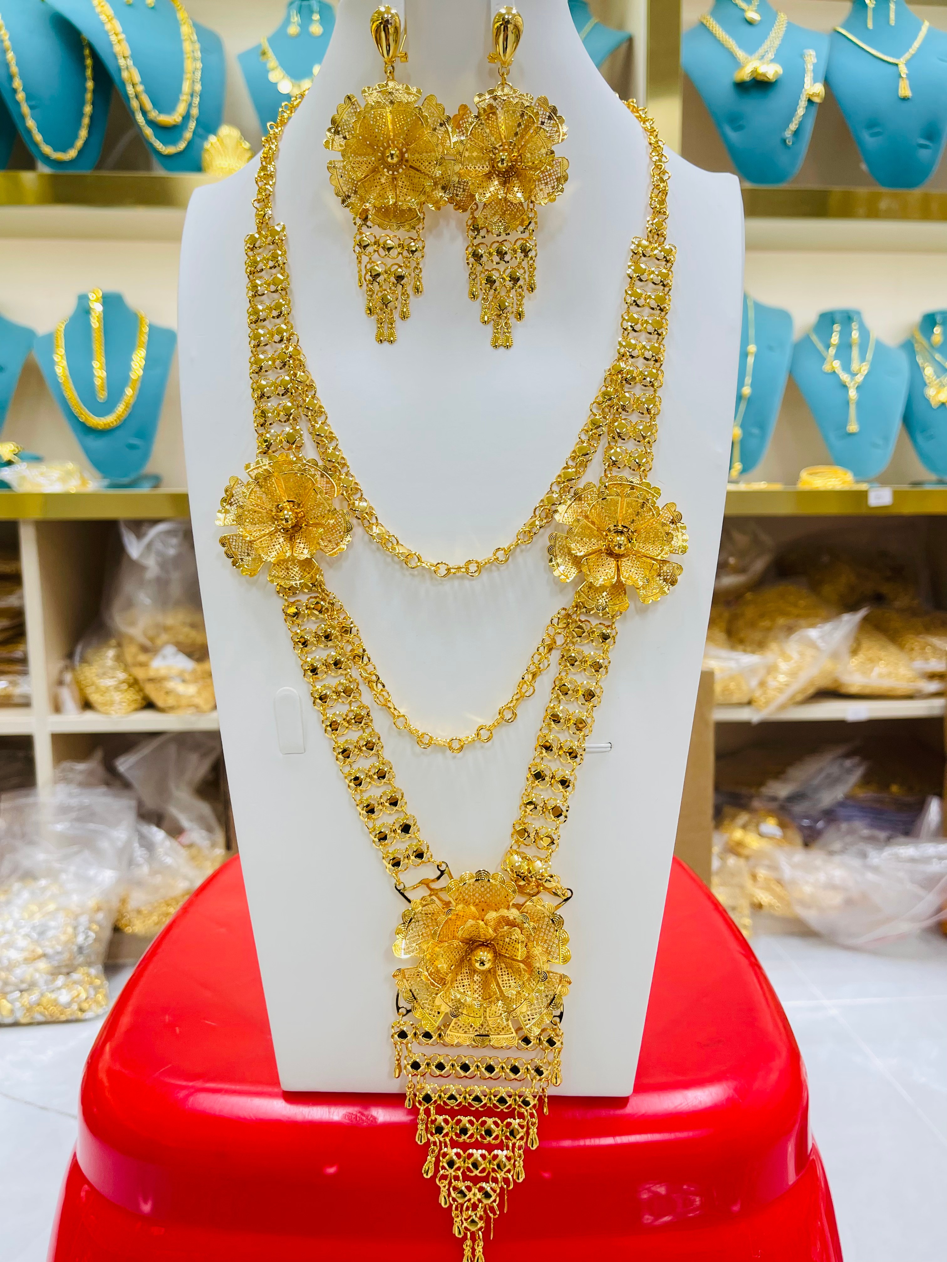 2-piece Set: Earrings, Necklace; Gold-plated Finish-C-24