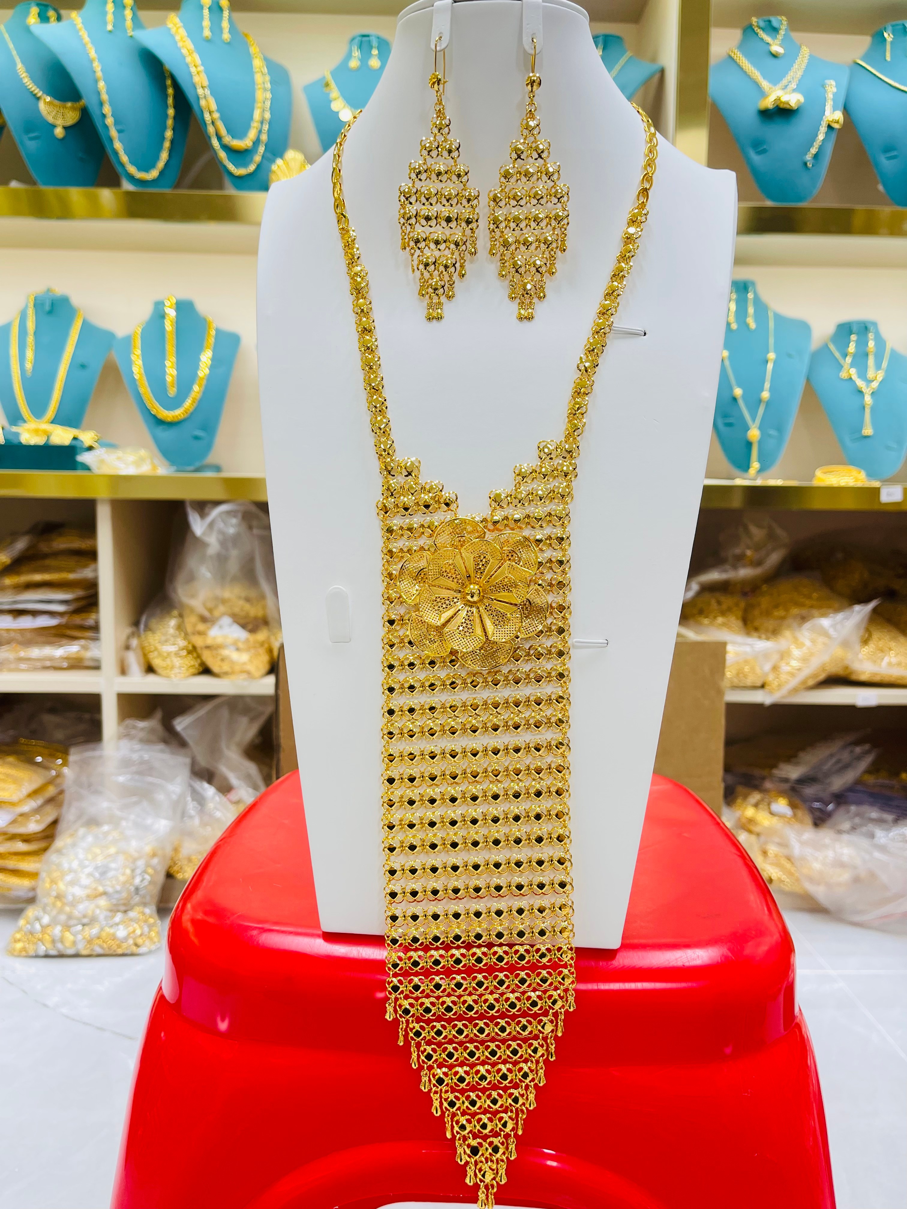 2-piece Set: Earrings, Necklace; Gold-plated Finish-C-26