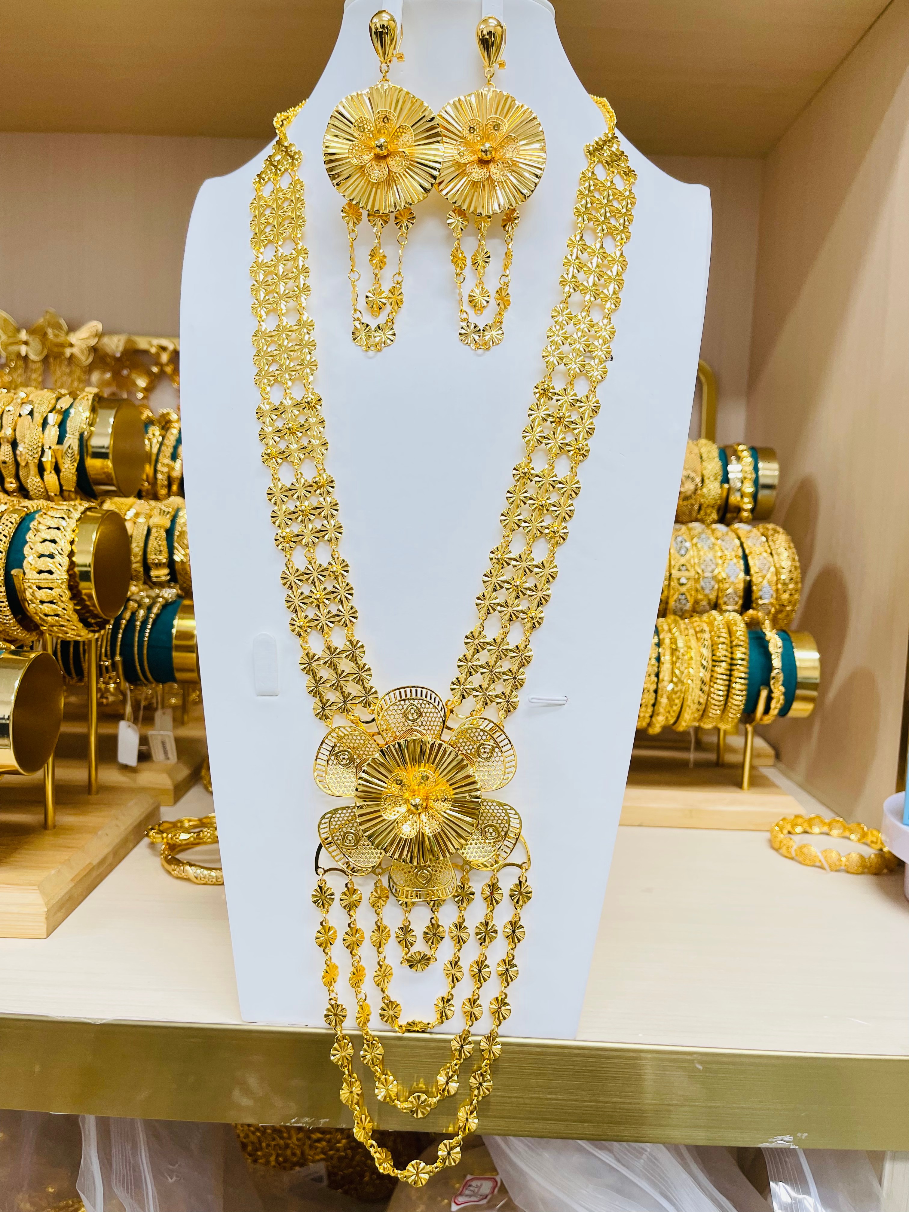 2-piece Set: Earrings, Necklace; Gold-plated Finish-C-30
