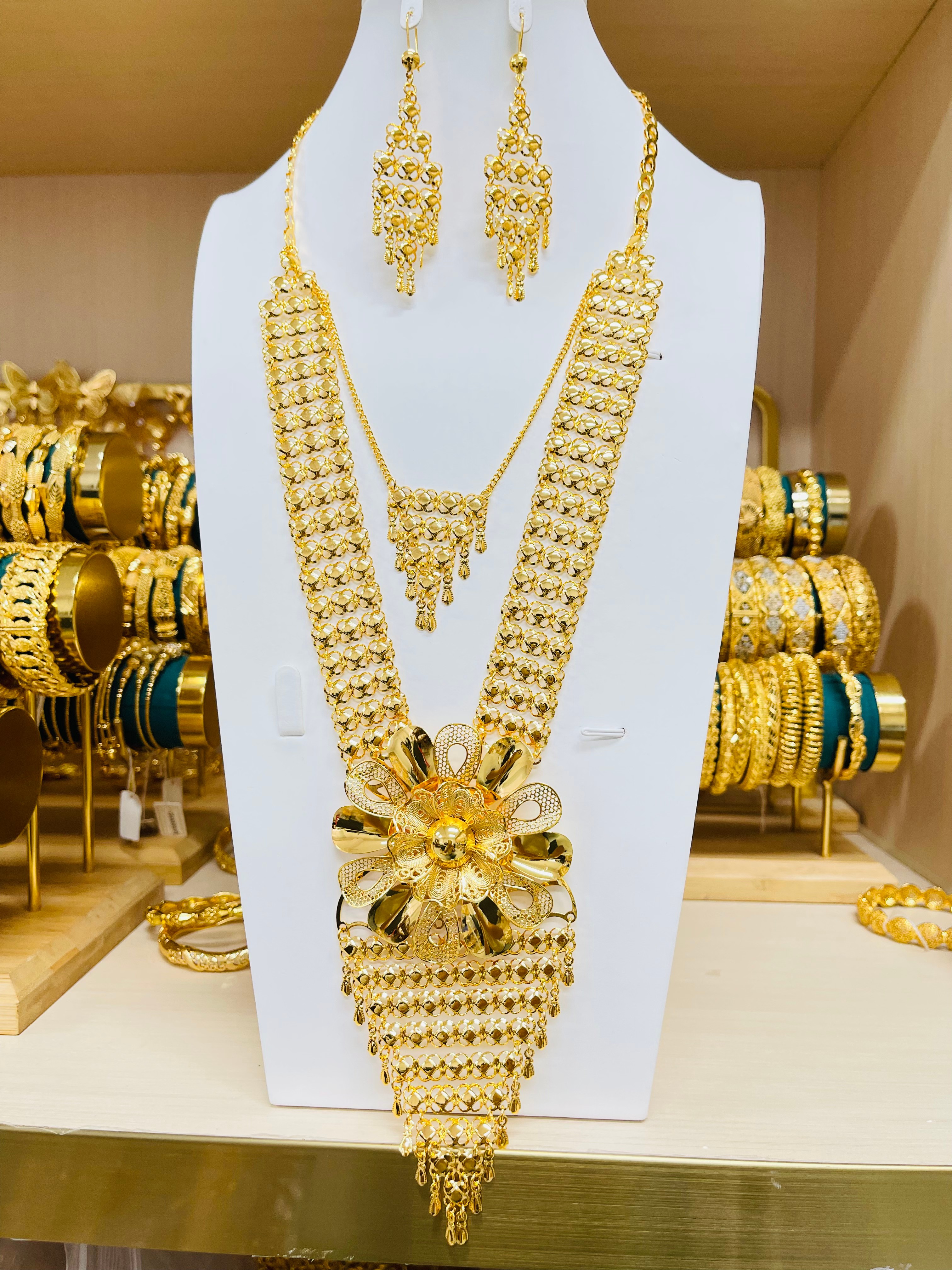 2-piece Set: Earrings, Necklace; Gold-plated Finish-C-31