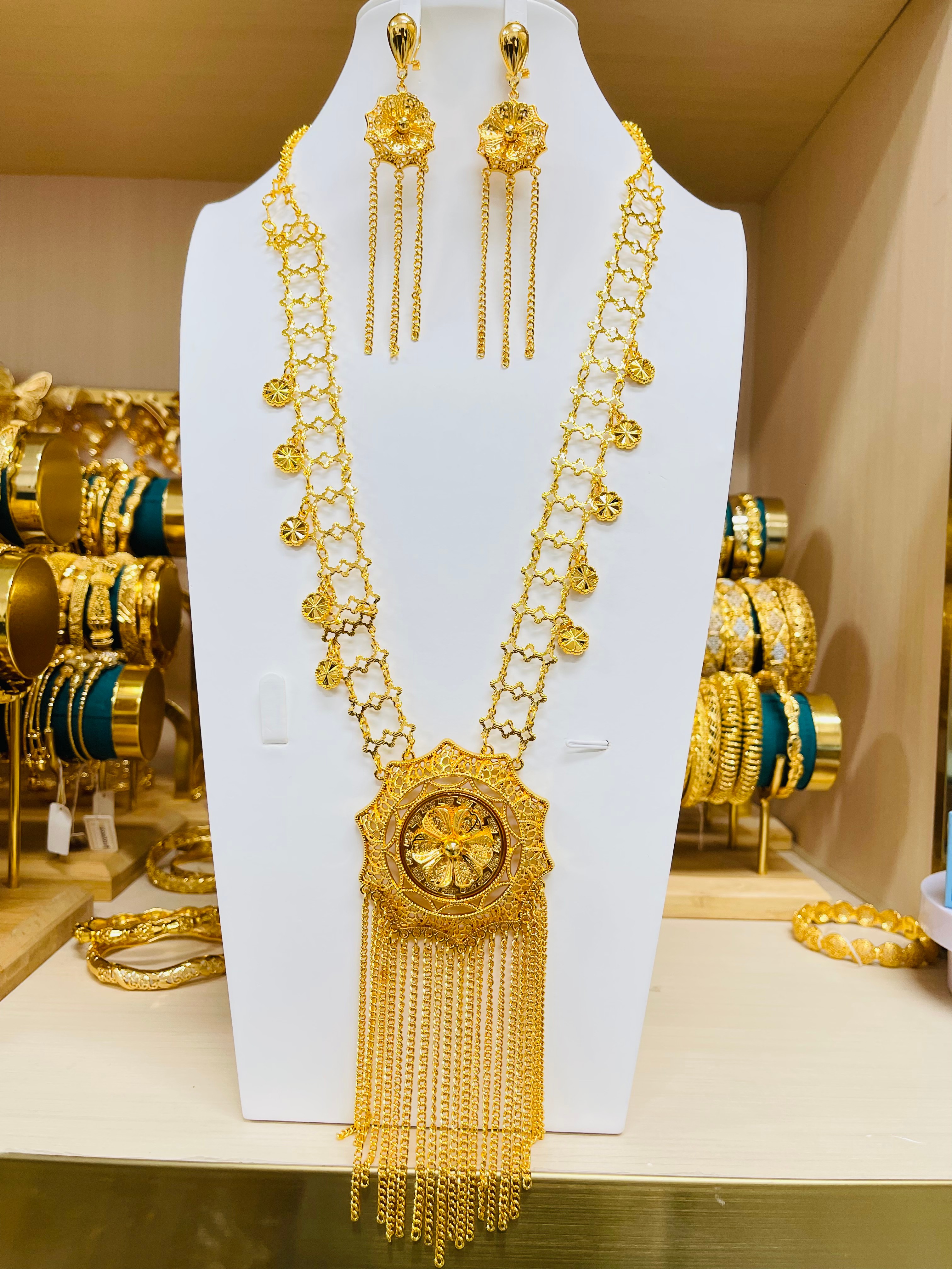 2-piece Set: Earrings, Necklace; Gold-plated Finish-C-33