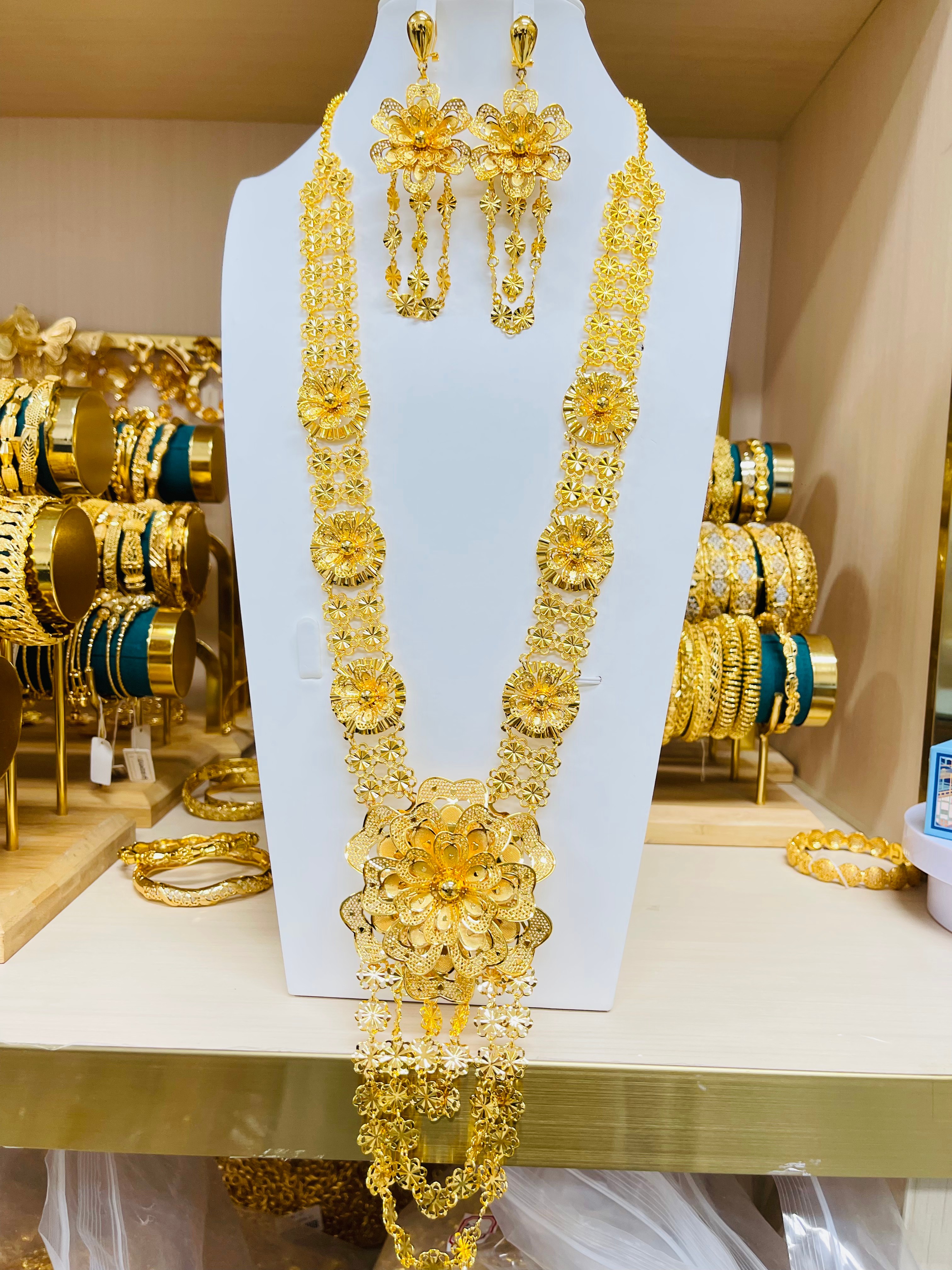 2-piece Set: Earrings, Necklace; Gold-plated Finish-C-34