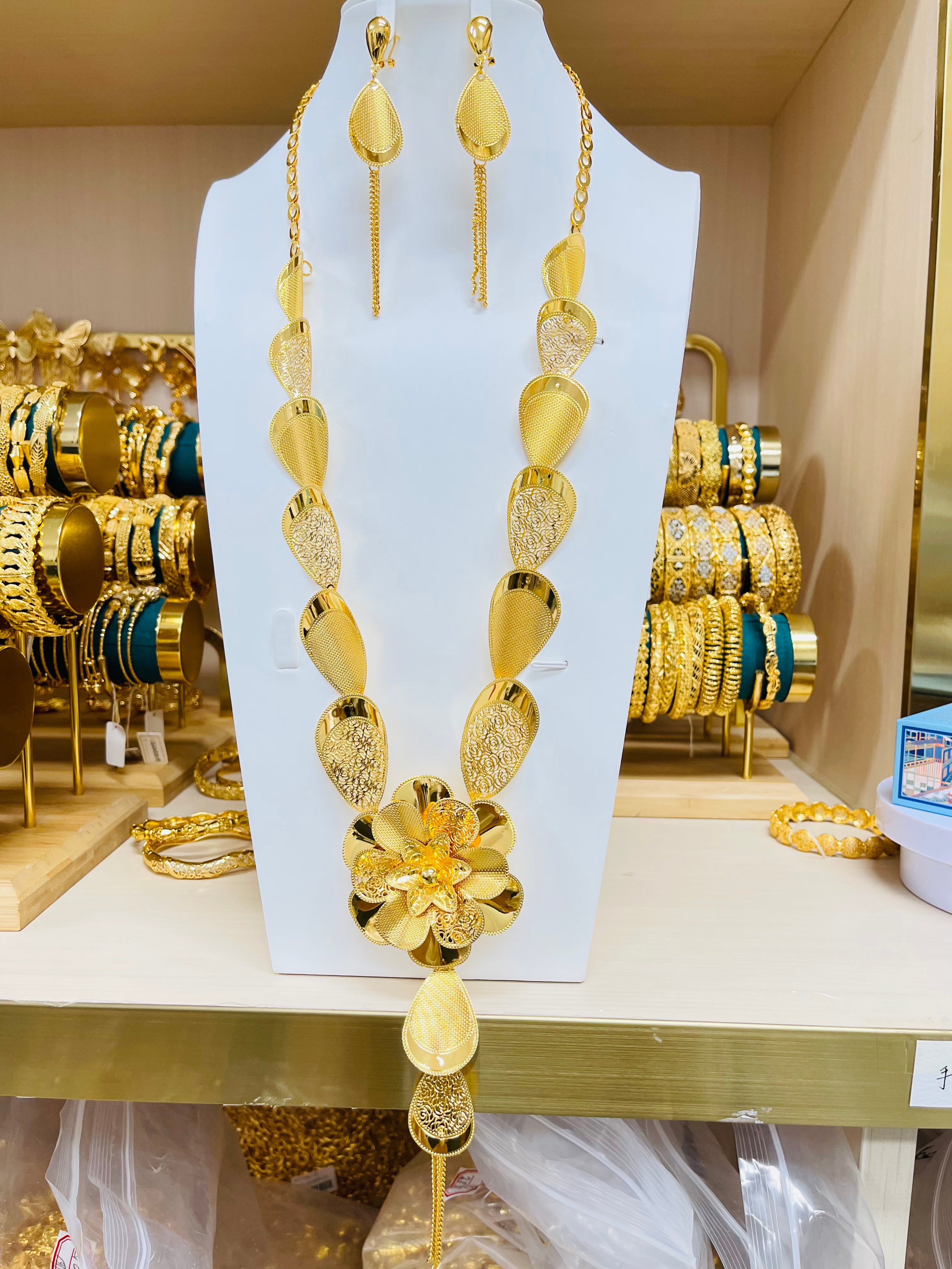 2-piece Set: Earrings, Necklace; Gold-plated Finish-C-35